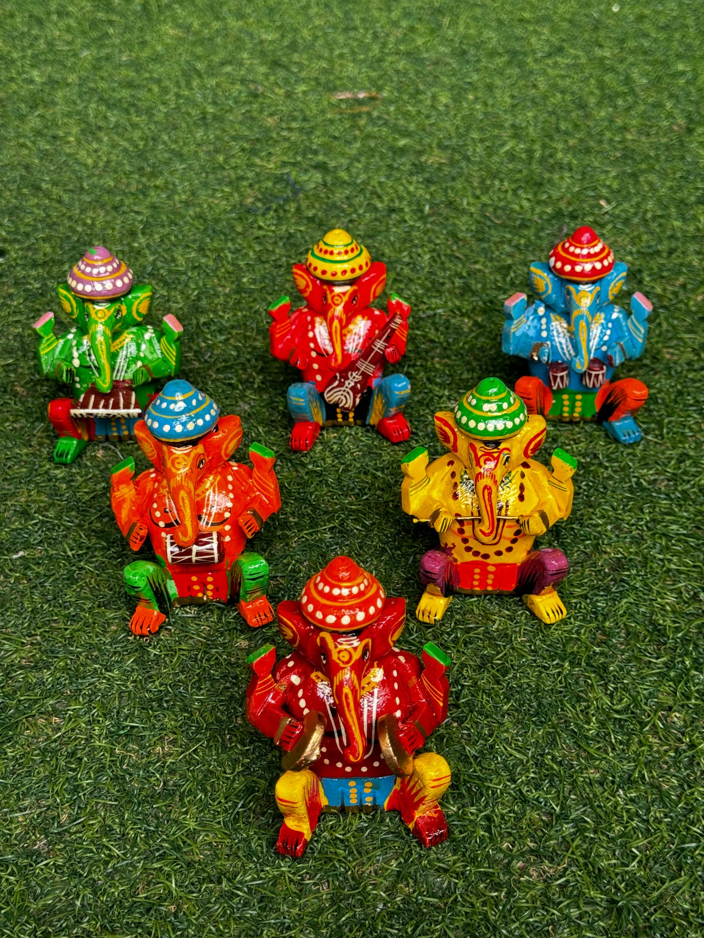 Wooden Ganesha musicians set of 6 - handcrafted