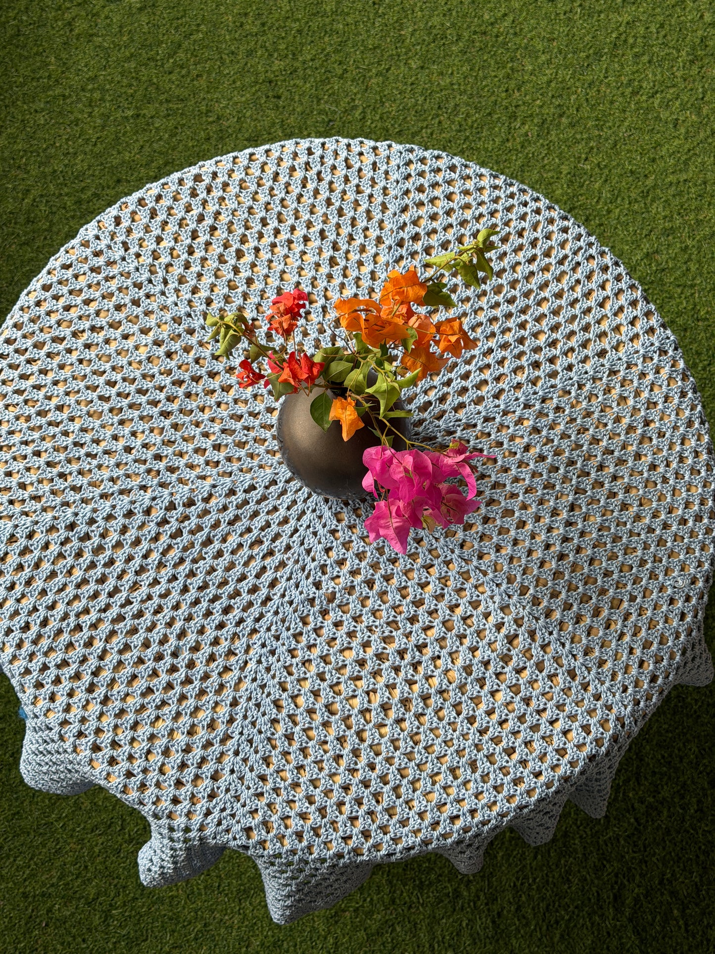 Hexagonal 36 x 36 inch Hand Crochet center table cover - cotton yarn - colors available