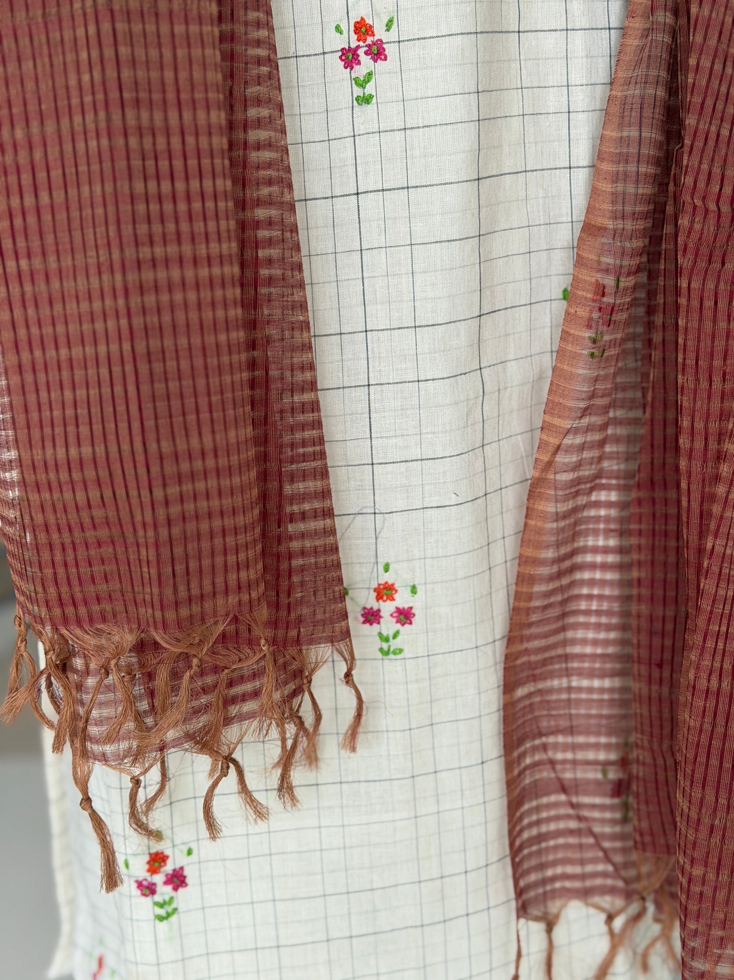Mangalagiri cotton handloom dupatta in missing checks weave - click to see color options