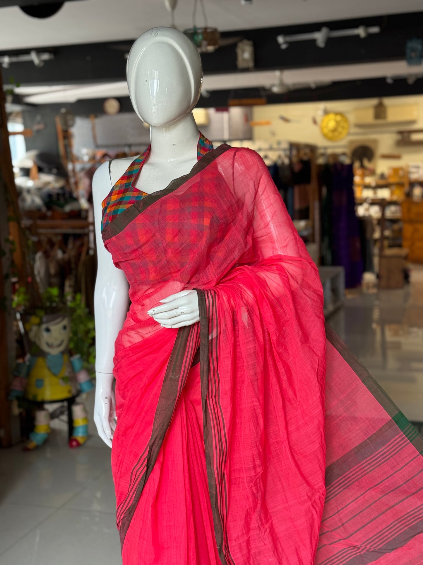 Plain light weight soft handloom Bobbili cotton saree - multiple colors available