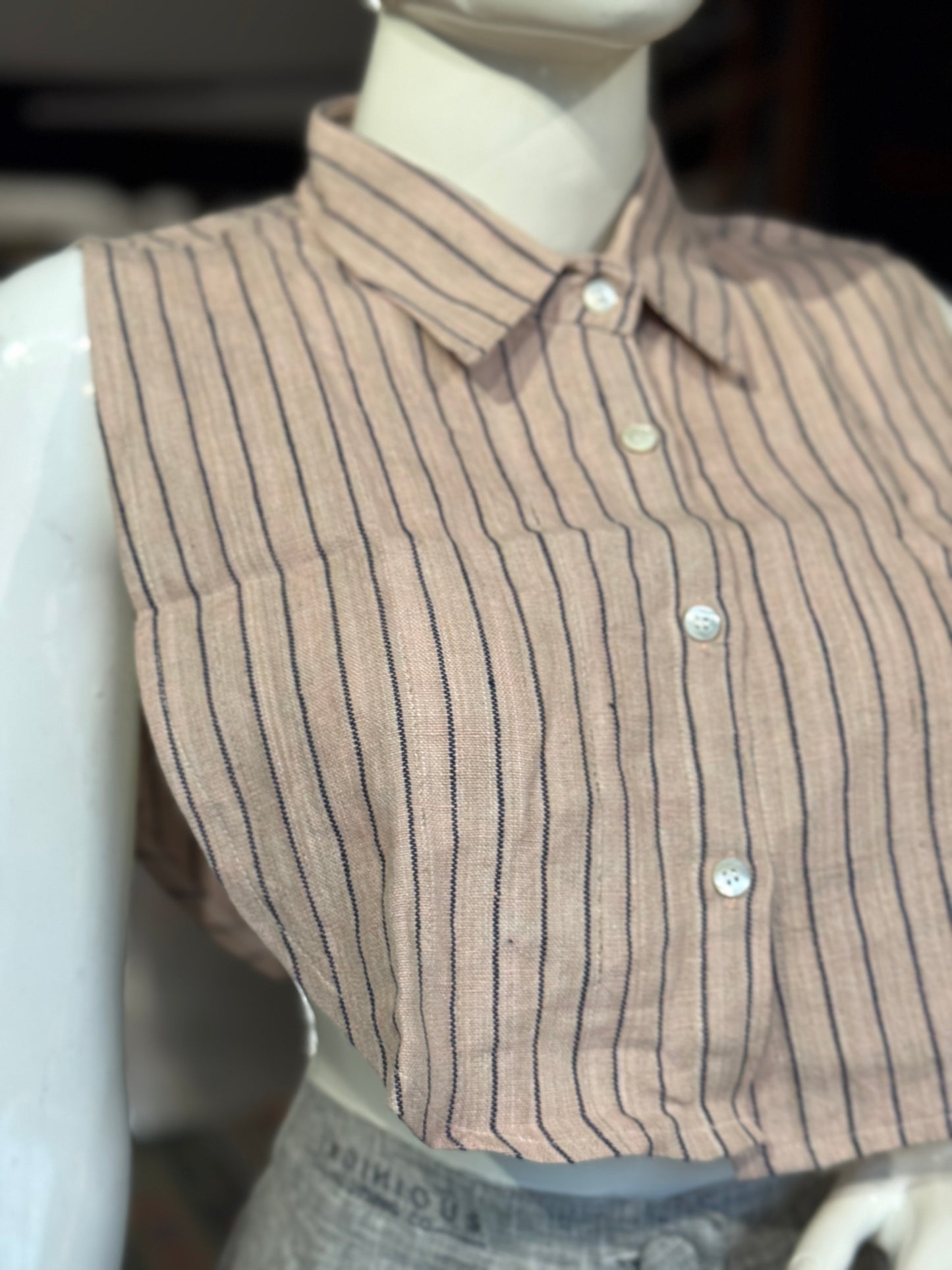 Stripes fake shirt collar / Dickey collar accessory in handloom linen