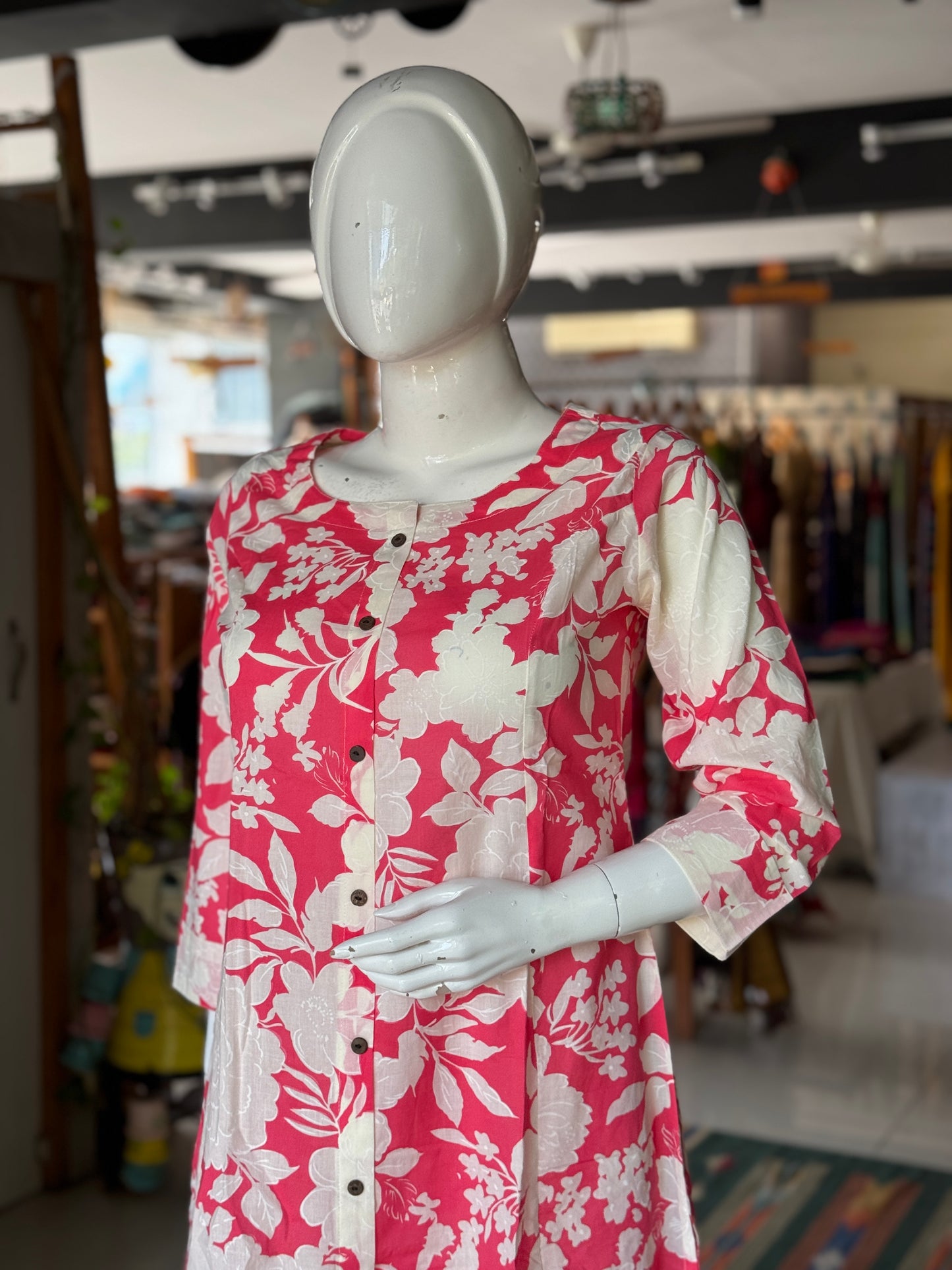 Pink floral cotton kurta and pants - coord set