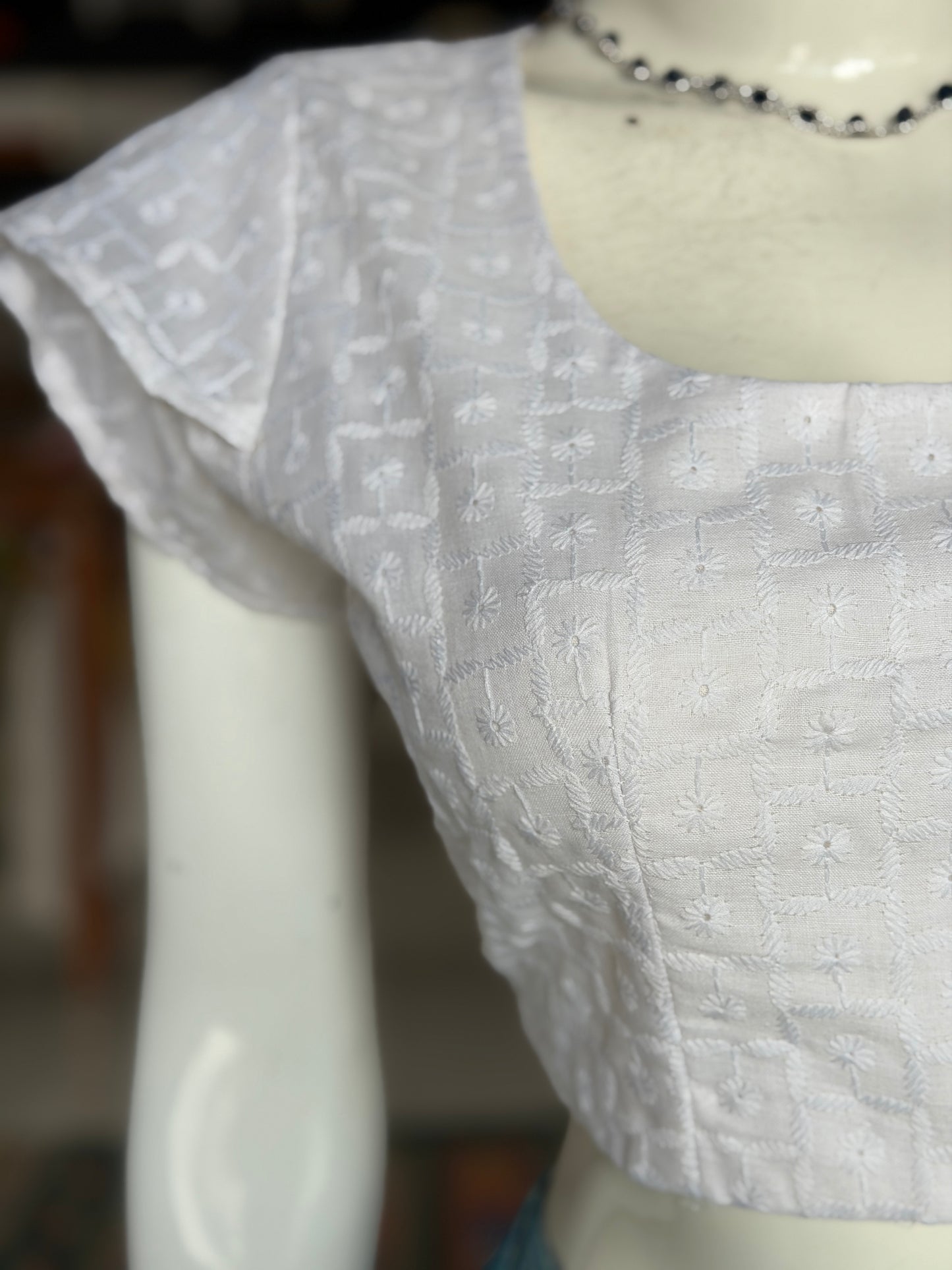 White hakoba short sleeved cotton blouse - front and back open options available
