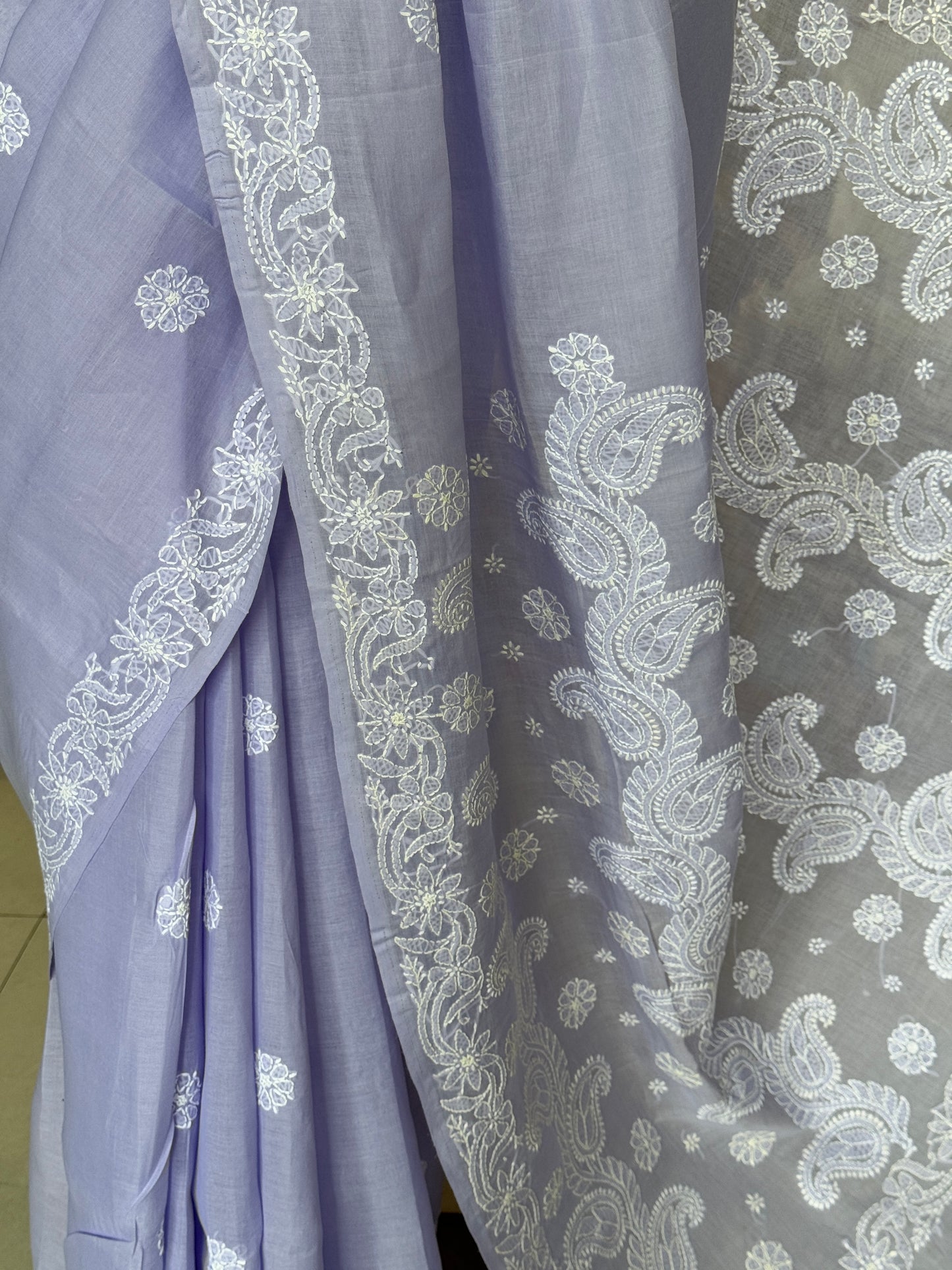 Lavendar classy hand embroidered chikankari cotton saree