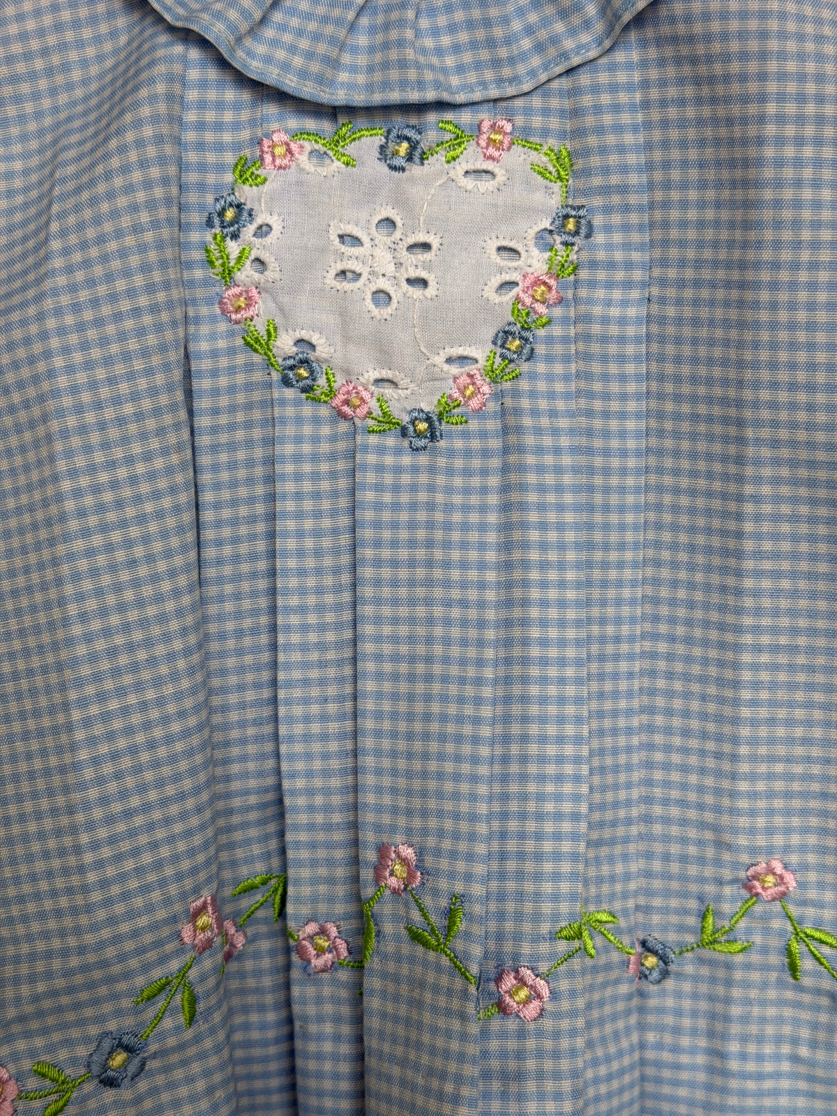 Blue checks cotton frock for new born girls with embroidery