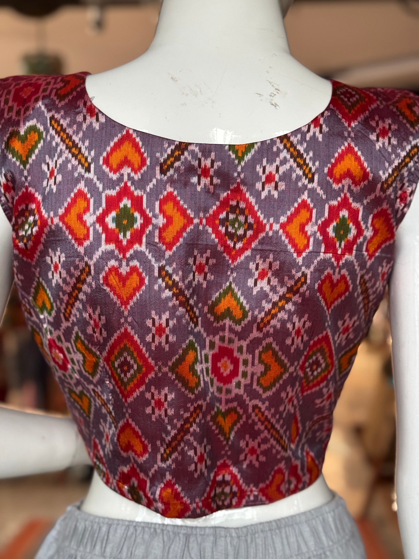 Lavender silk Ikat handloom sleeveless blouse