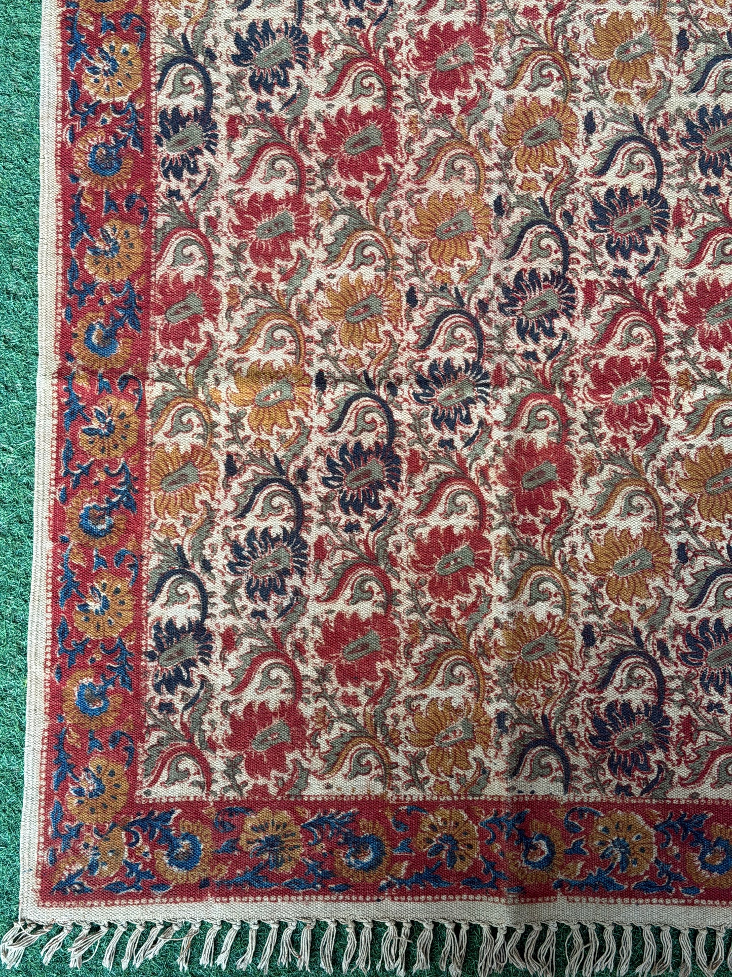 3 x 5 feet cotton Kalamkari hand block printed carpet