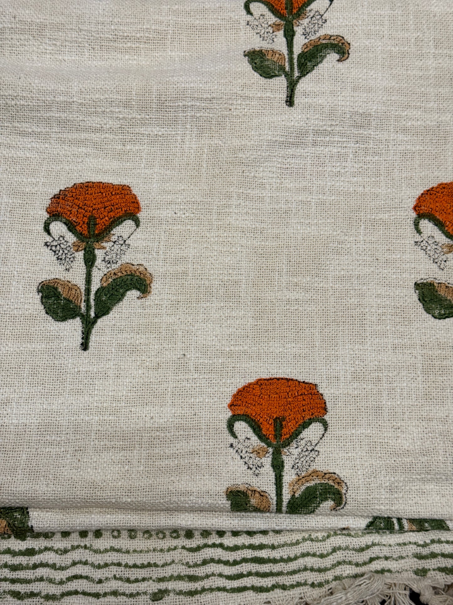Hand block printed off white TNT sofa throw