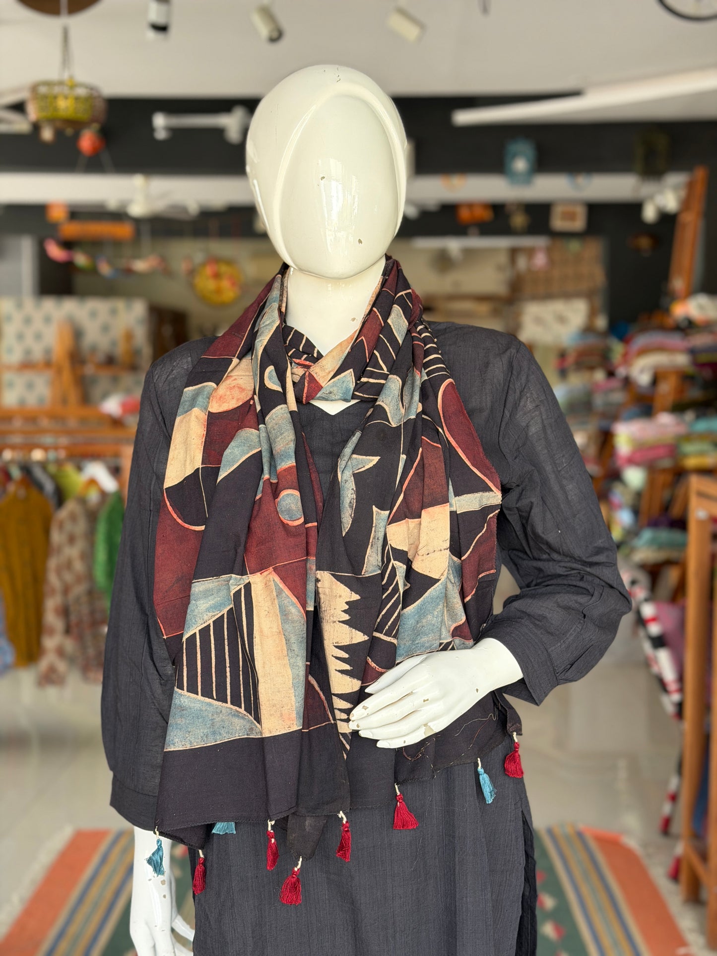 Brush hand art Ajrakh cotton stole - click to see designs