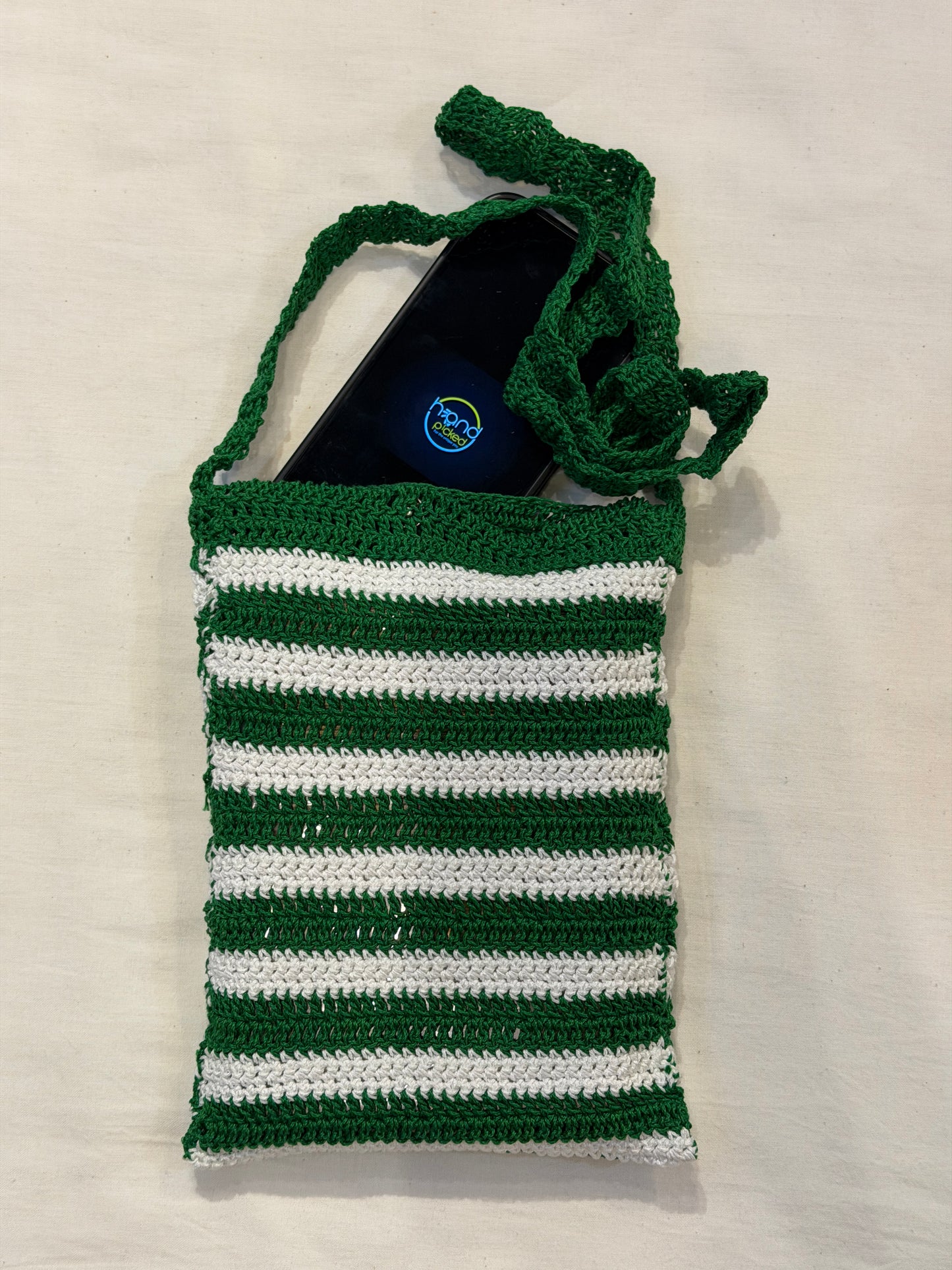Sling bag for mobile phones - handcrafted crochet bag with click button closure - color options available