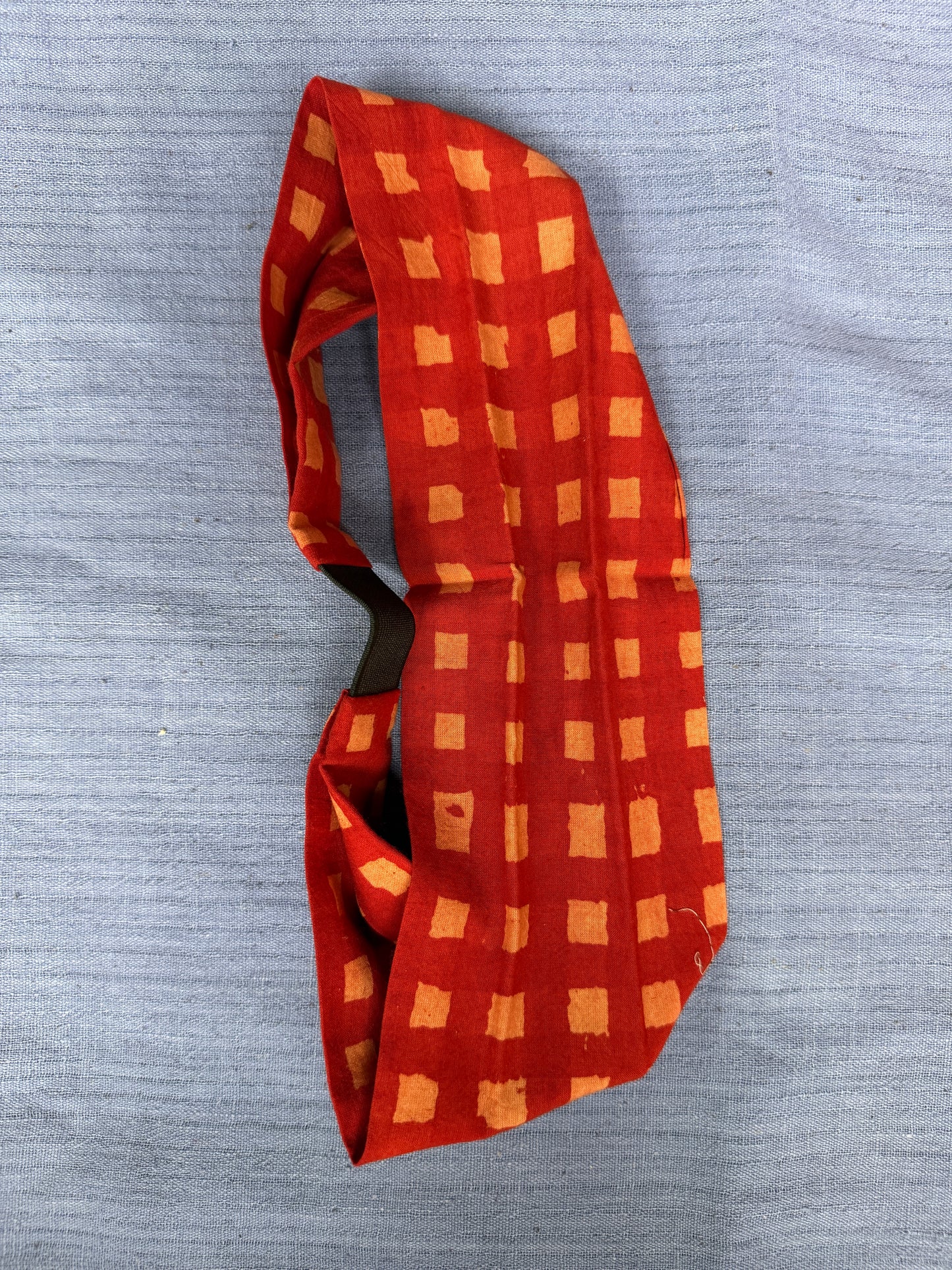 Unisex Head band with elastic in natural dyed, hand block printed cotton - width can be changed