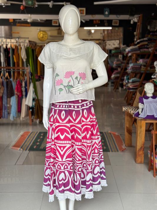 Pink purple flared umbrella skirt with lace - free  size