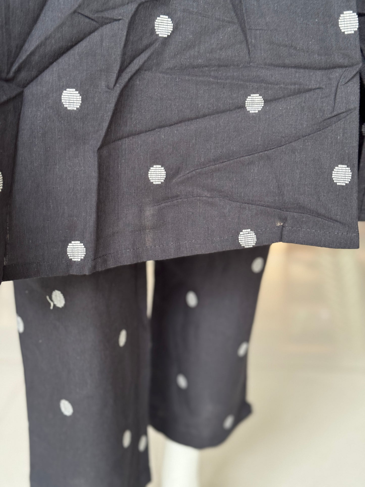 Black cotton A-line cotton Kurti and pants - 2 piece coord set, patch work yoke