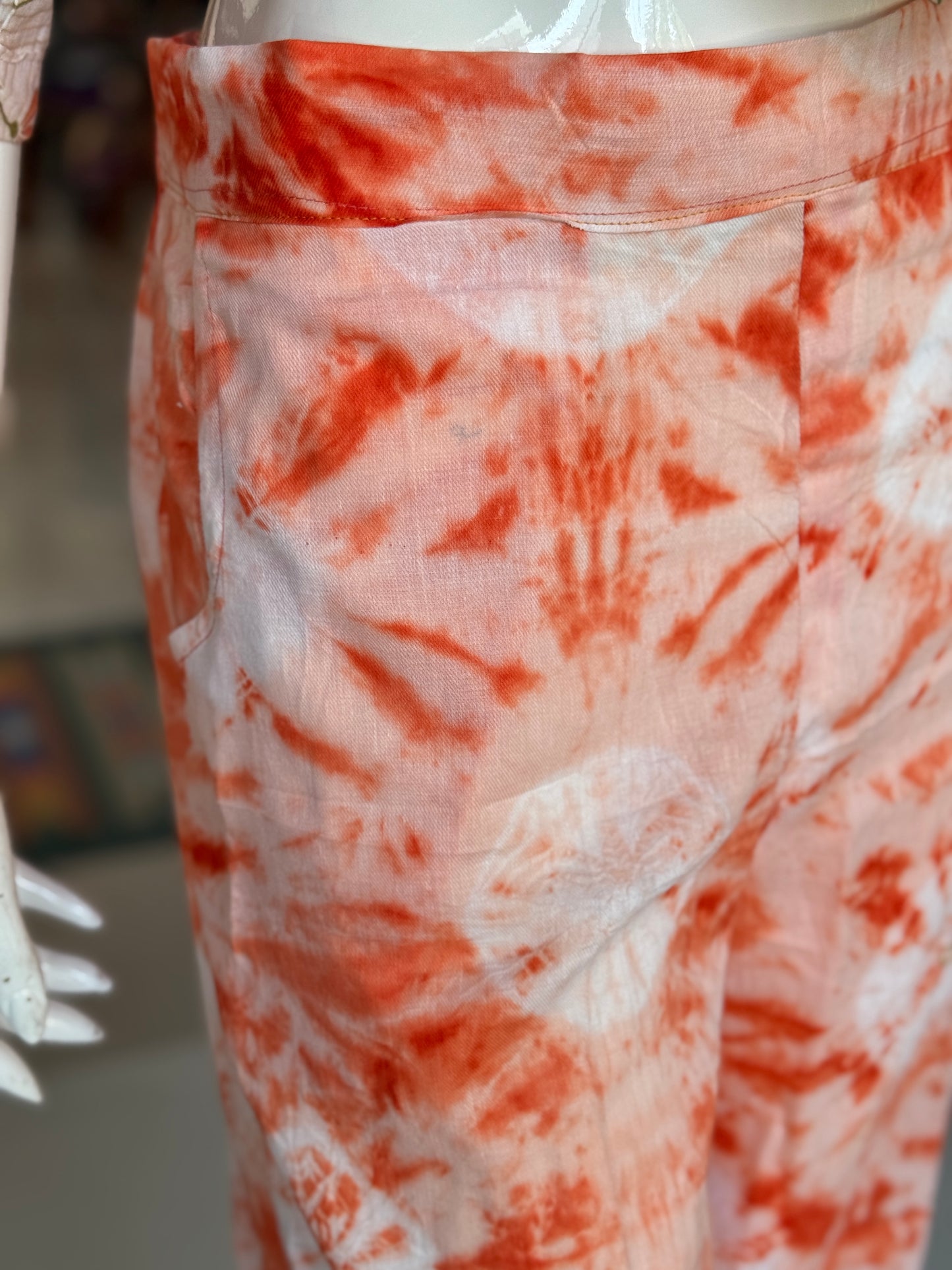 Orange n white tie n dye straight satin  cotton pants