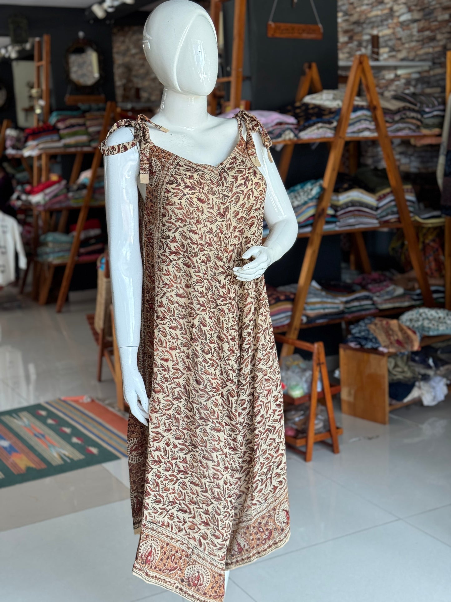 Tie up jumpsuit in soft hand block printed mul cotton