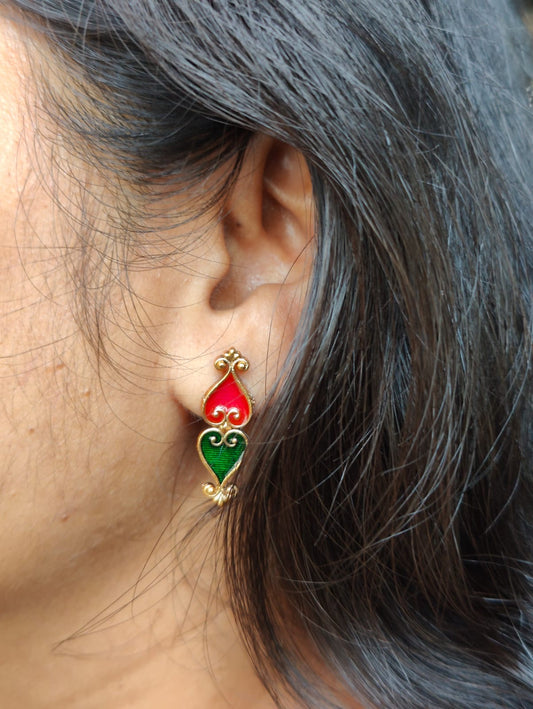 Pink green choker neckpiece earrings set - 4 connecting chains