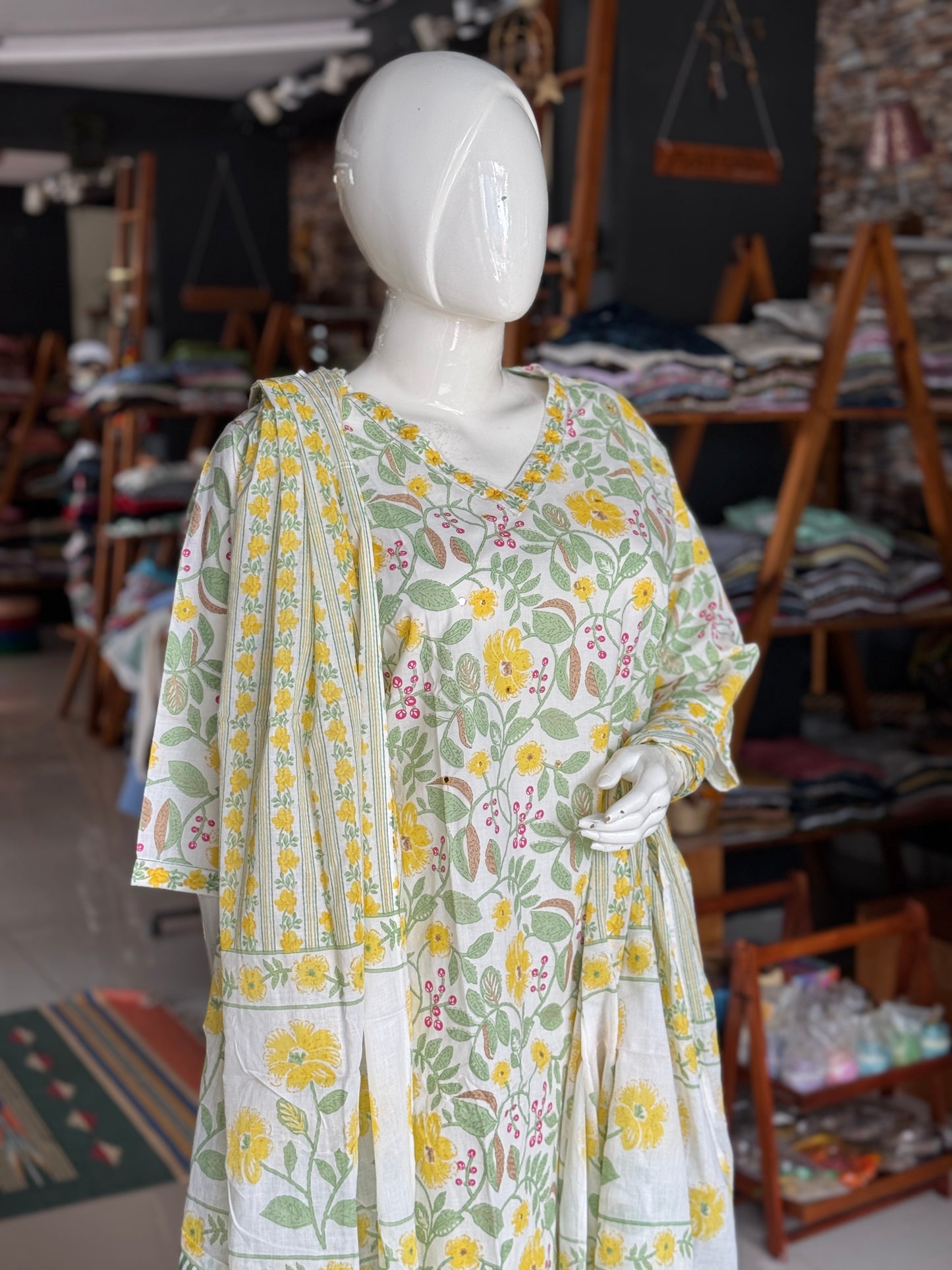 Plus size (4xl and above) cotton embroidered straight kurti, pants and dupatta - 3 piece suit set - multiple colors available