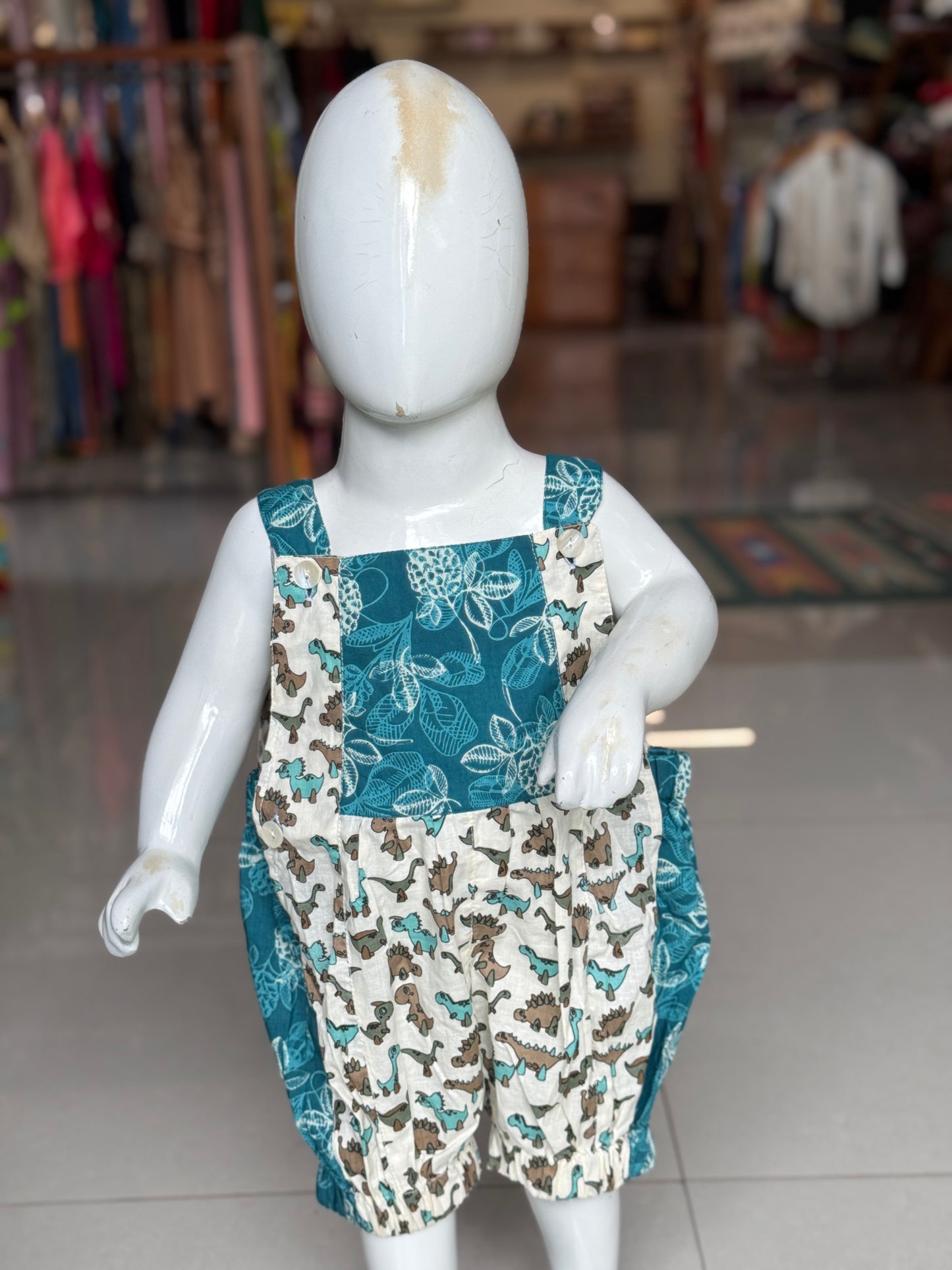 Rompers for babies - hand block printed upcycled soft cotton fabric scrap based unisex outfit for boys and girls