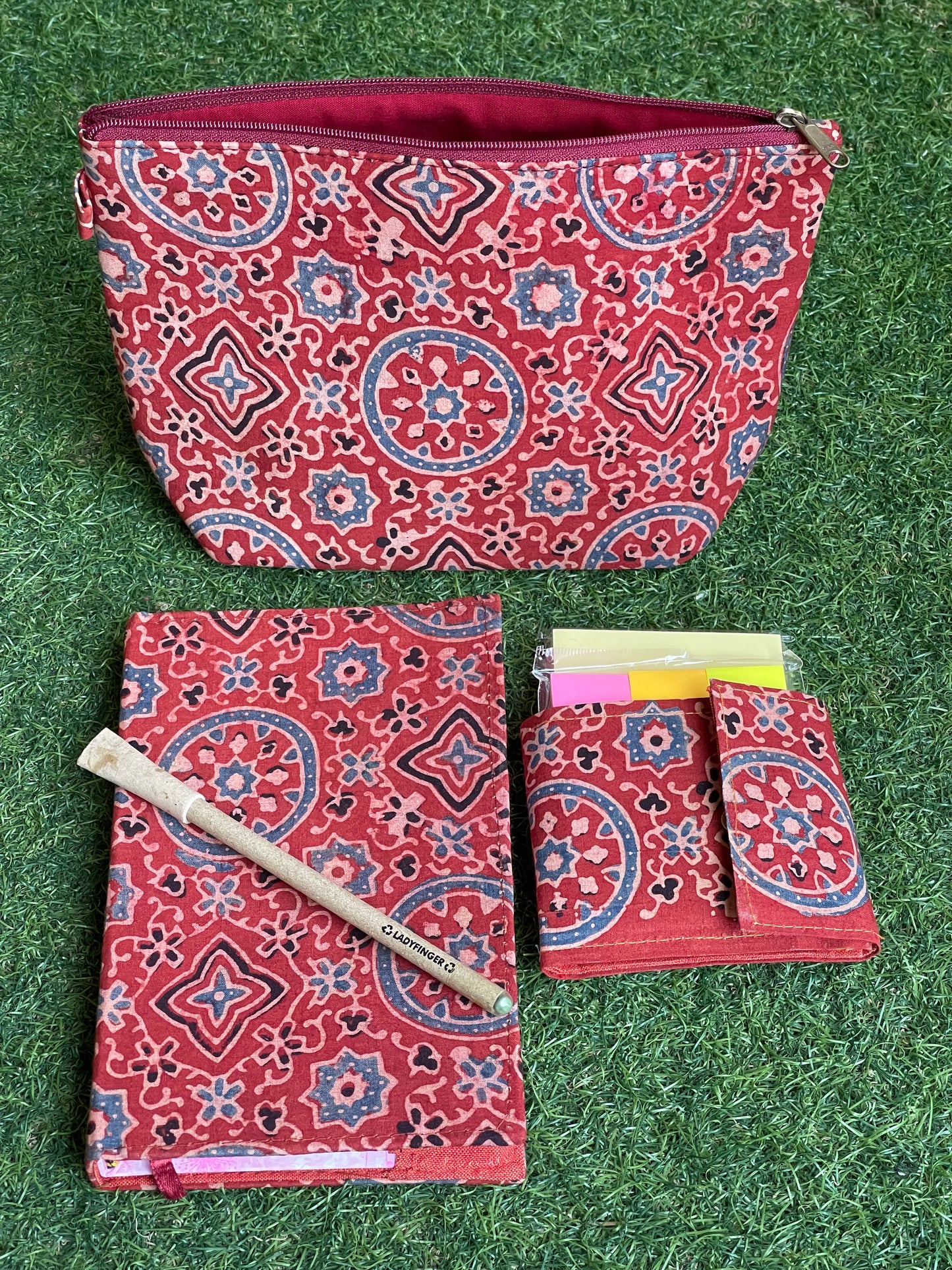 Notebook, stationary pouch gift set with seed pen, wallet, post its etc