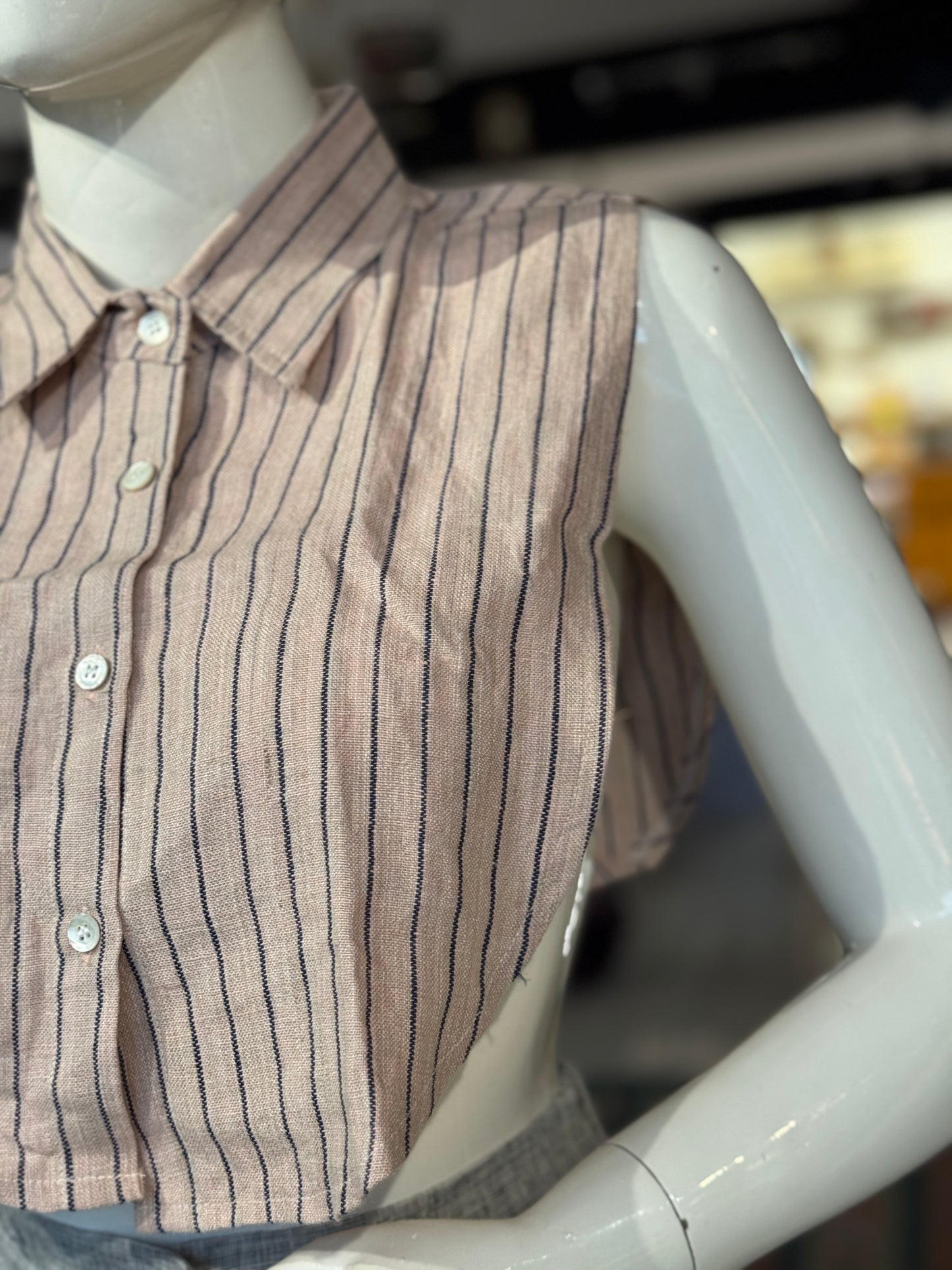 Stripes fake shirt collar / Dickey collar accessory in handloom linen