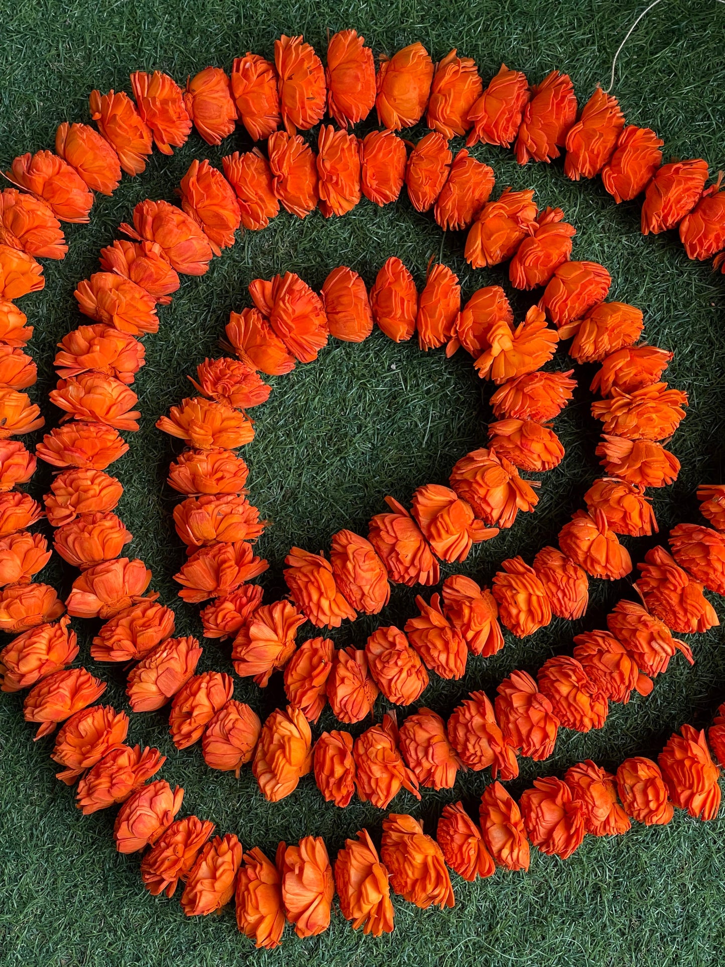 Orange chrysanthemum Sholapith handmade set of 6 flowers