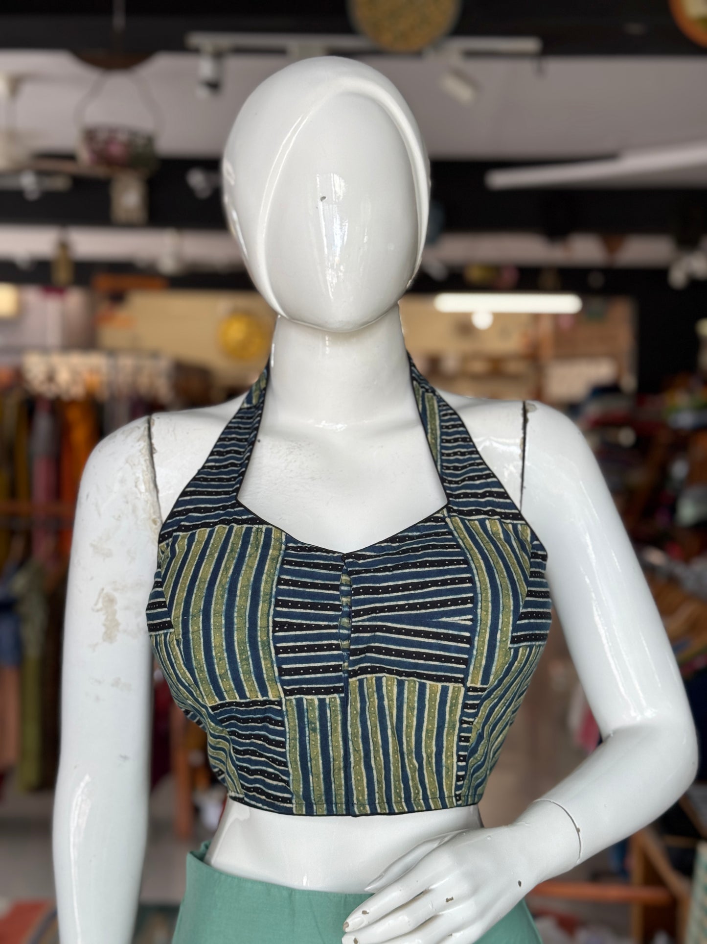 Ajrakh hand block printed cotton halter neck blouse - multiple designs available