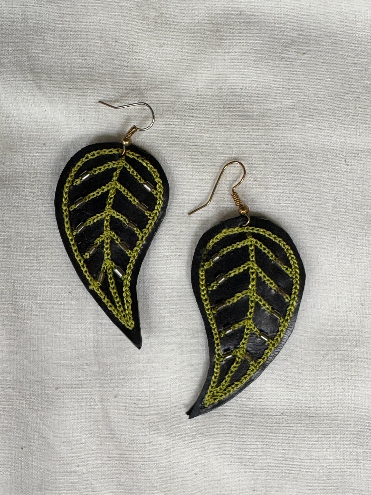 Leather with hand embroidery light weight earrings - shapes, designs and color choice available