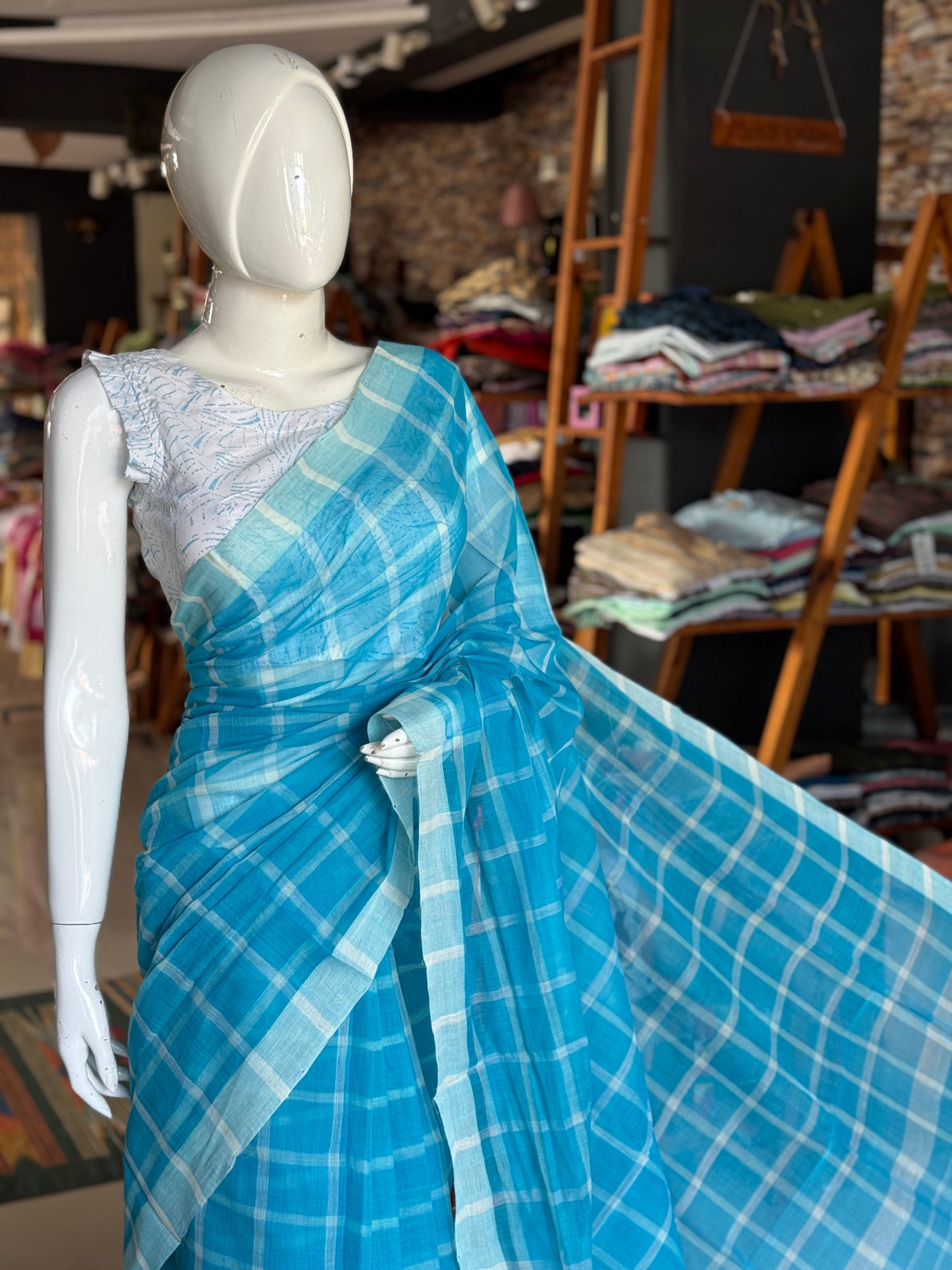 Checkered light weight soft handloom Bobbili cotton saree - multiple colors available