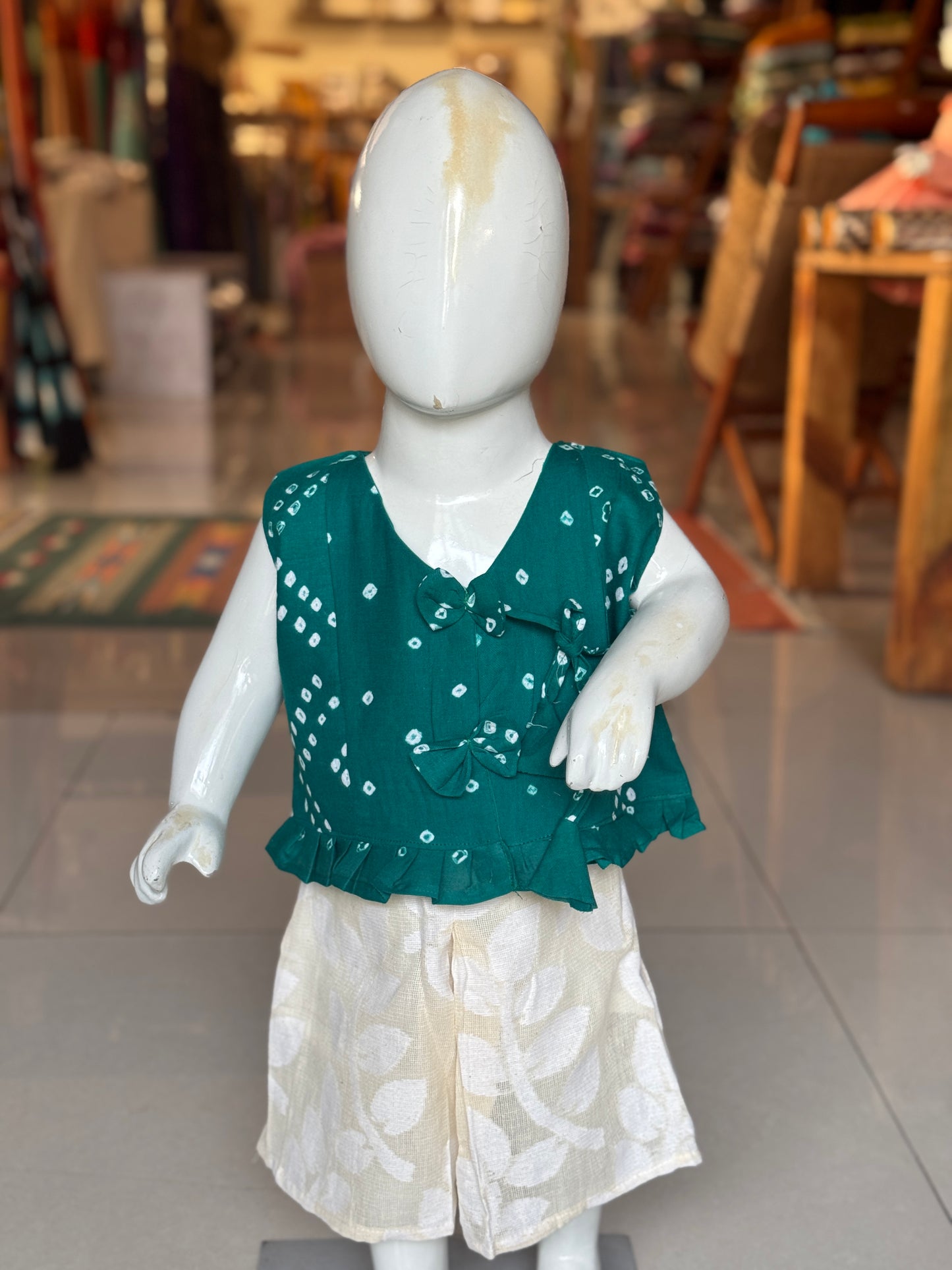 Green hand tie n dye bandini toddler / baby girls top