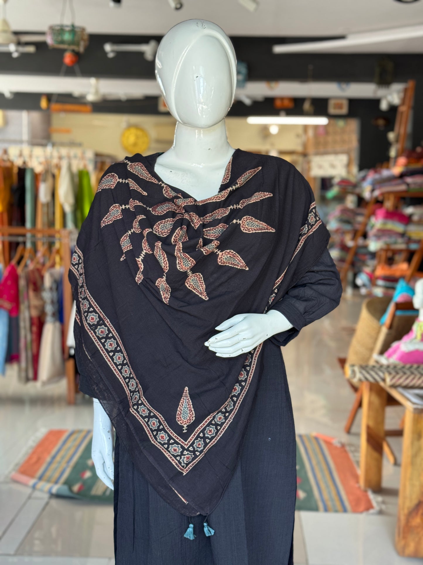 Scarf - hand block printed Ajrakh on cotton - colour options available