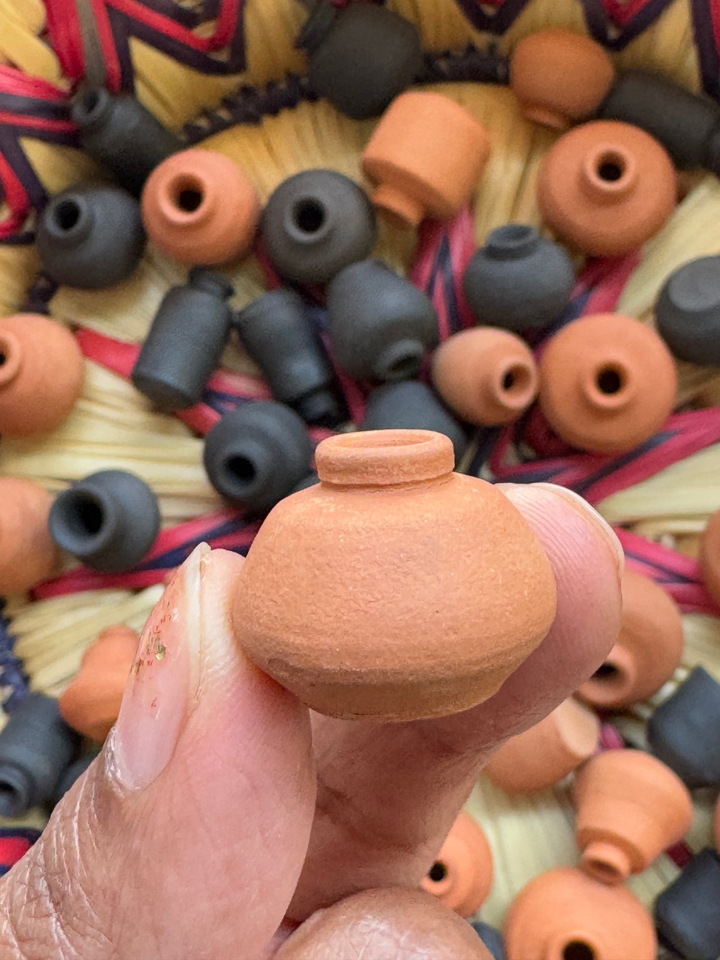 Miniature handcrafted clay pots - under 1 inch - set of 10