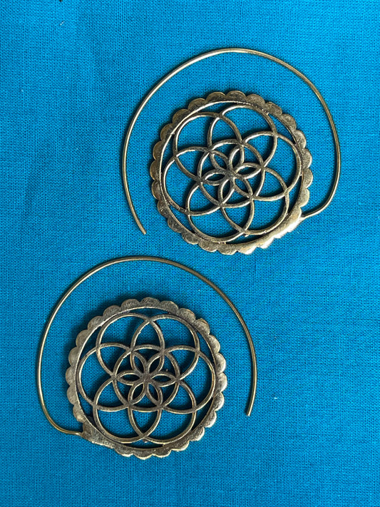Mandala - brass side hooks earrings