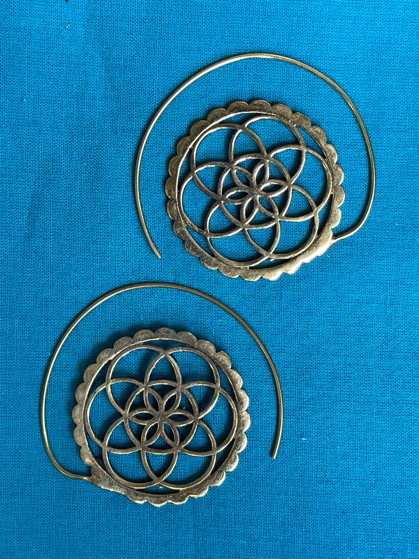 Mandala - brass side hooks earrings