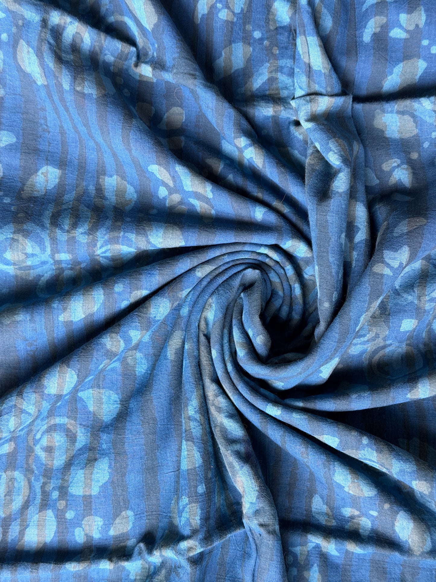 Blue flowers hand block printed cotton fabric - double dabu print