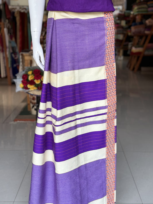 Lavender hand woven Arunachal Pradesh soft and thick cotton wrap around skirt - free size