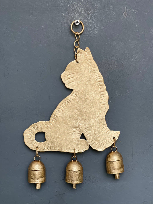 Cat handcrafted copper bell hanging