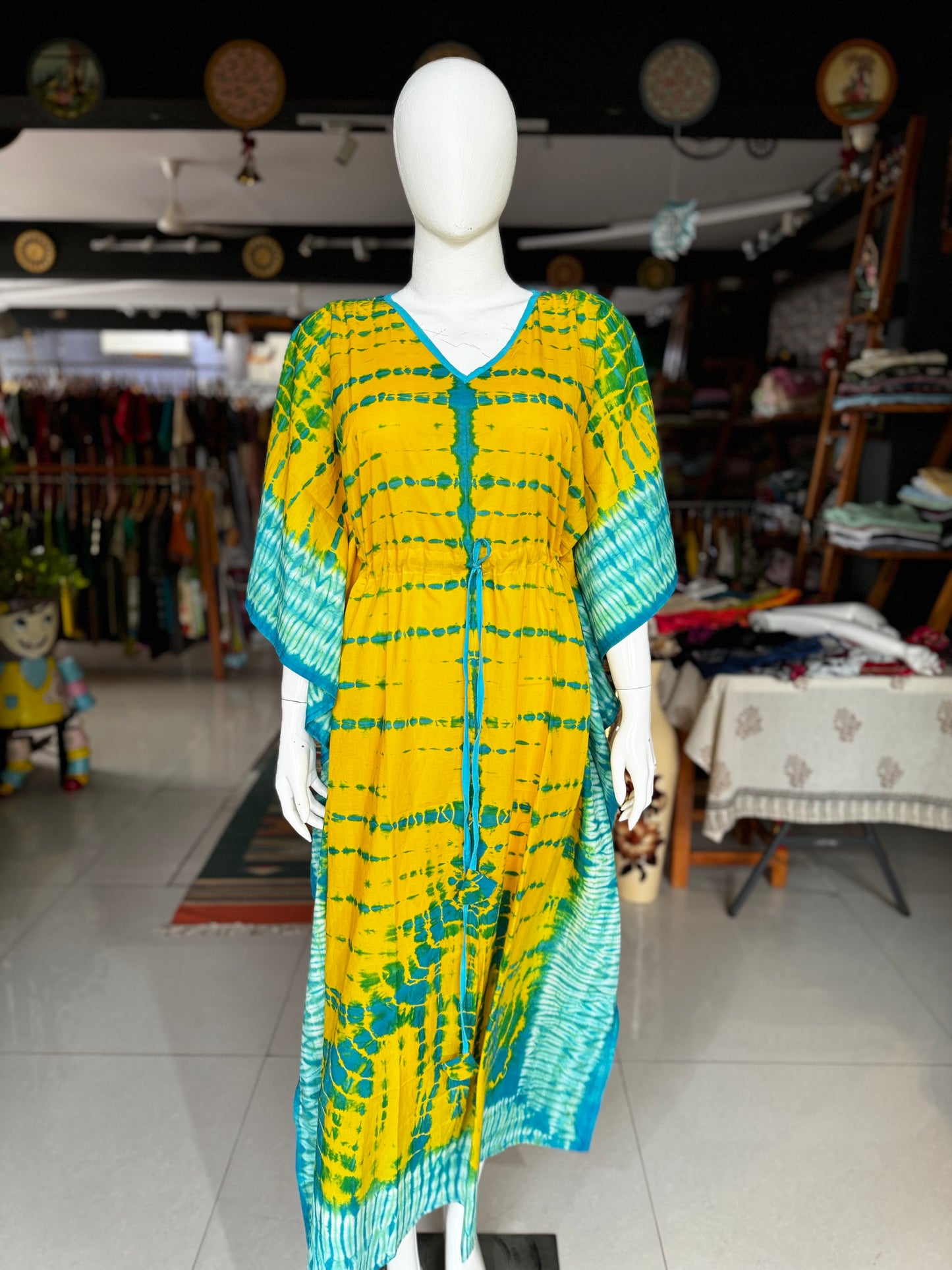 Hand block printed cotton long kaftan nighty