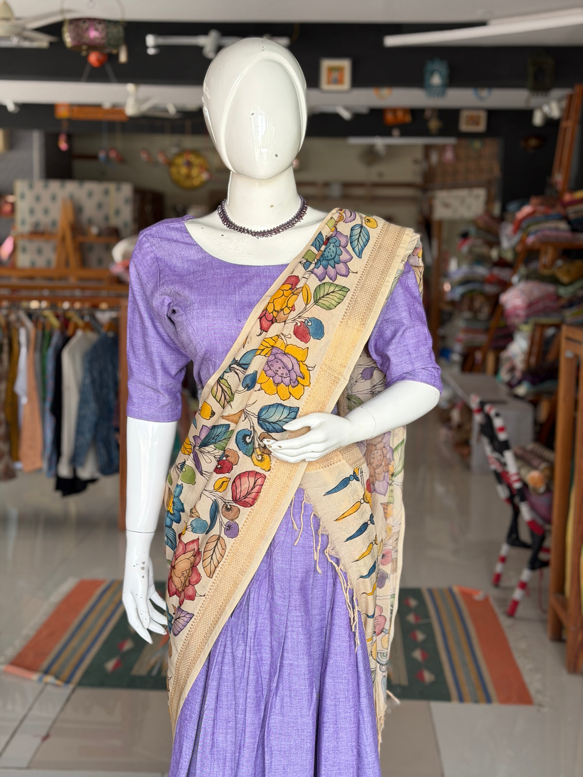 Langa voni - half saree - lavender hand woven cotton long skirt / lehenga / langa with cotton blouse - 2 piece set