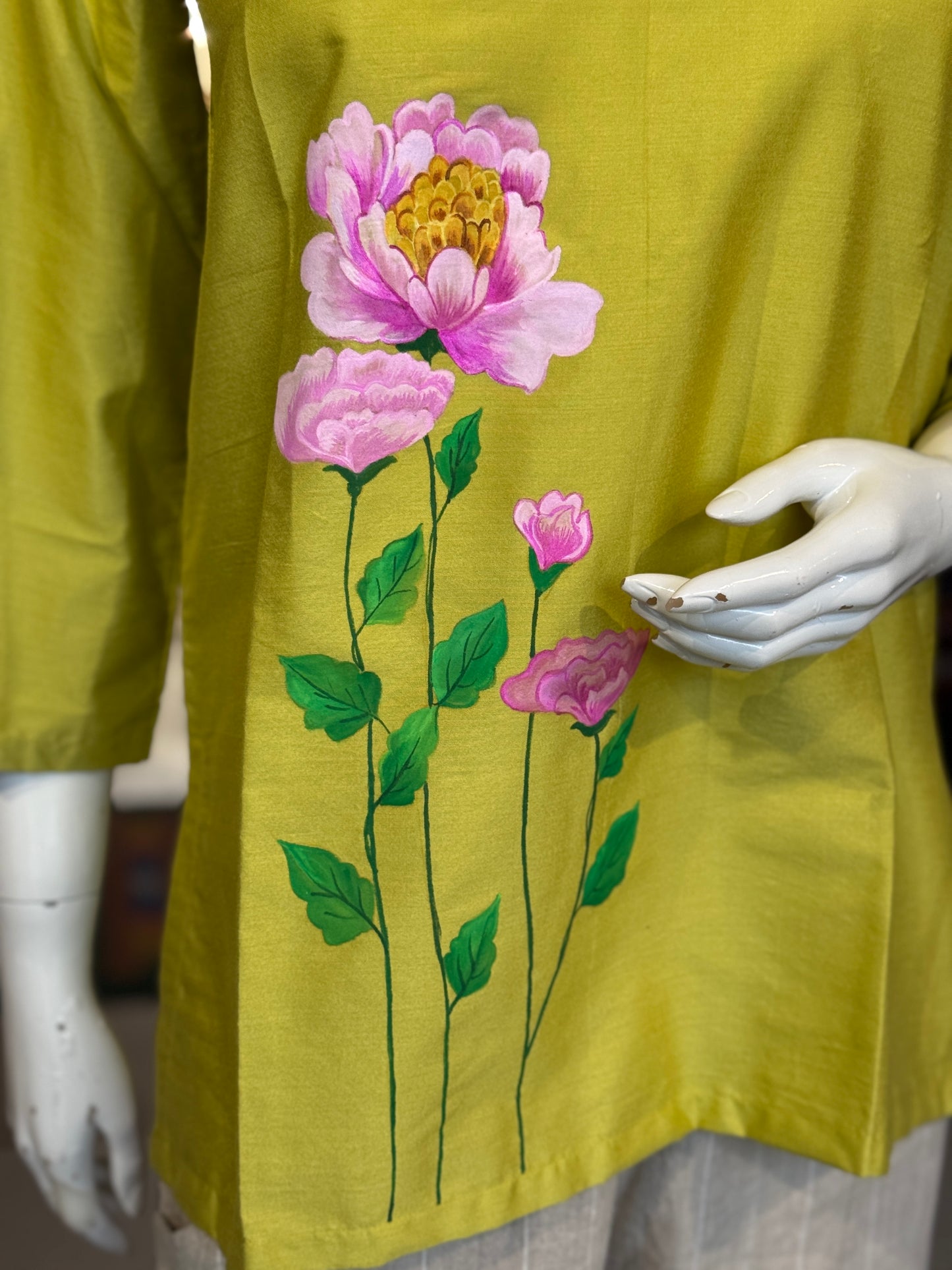 Silk cotton handpainted short kurta for women - multiple designs available