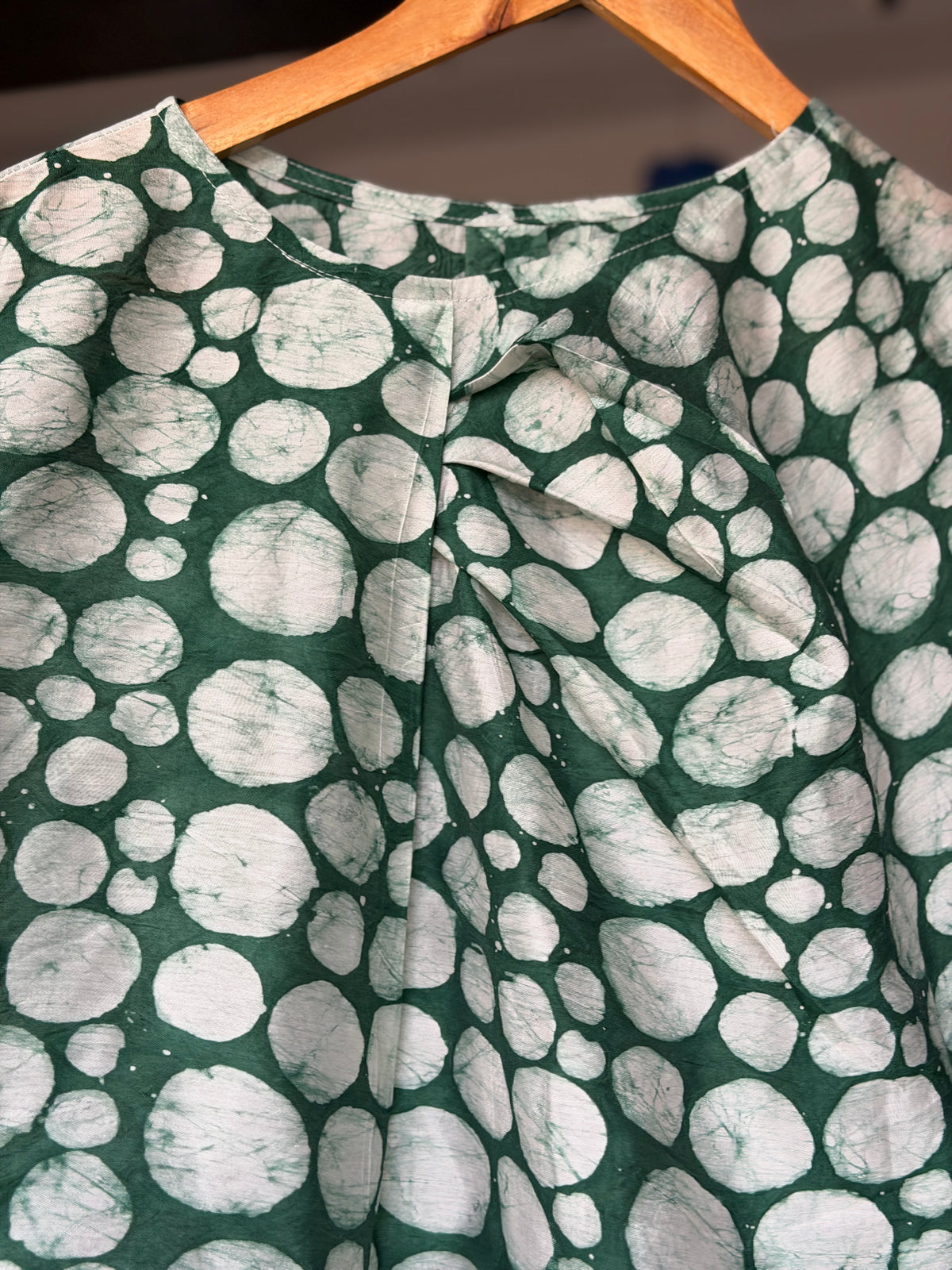 Green polka hand batik printed top