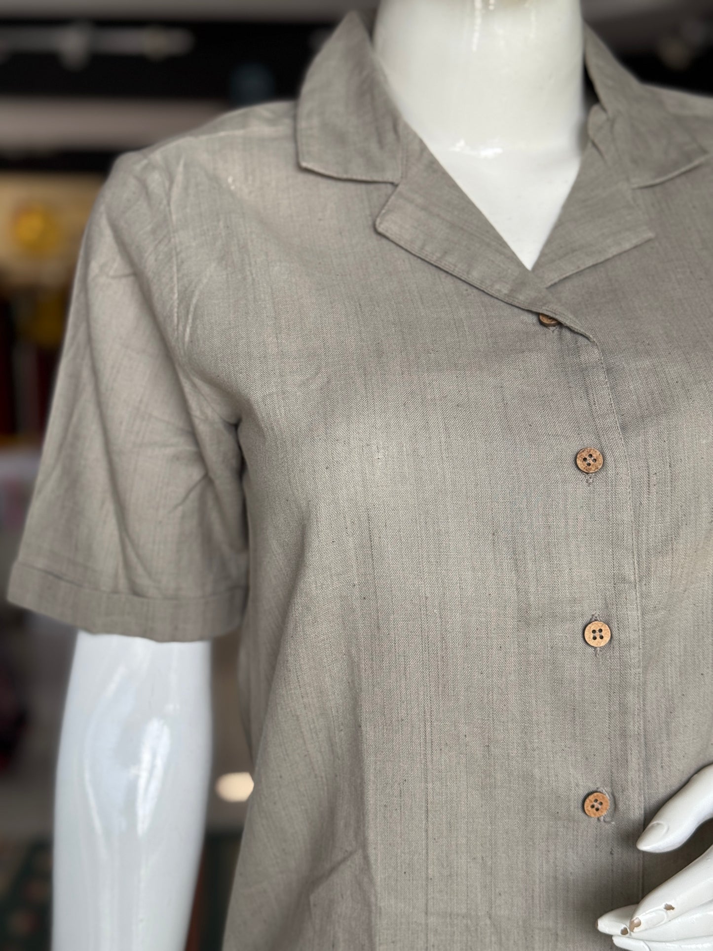 Dull grey soft handwoven cotton collared shirt for women