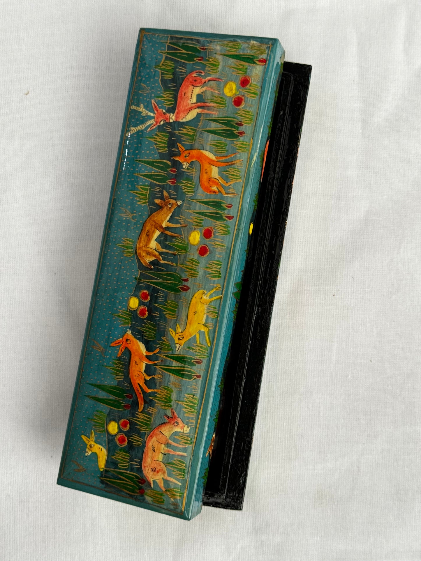 Kashmiri hand painted Papier mache pencil / jewelry box