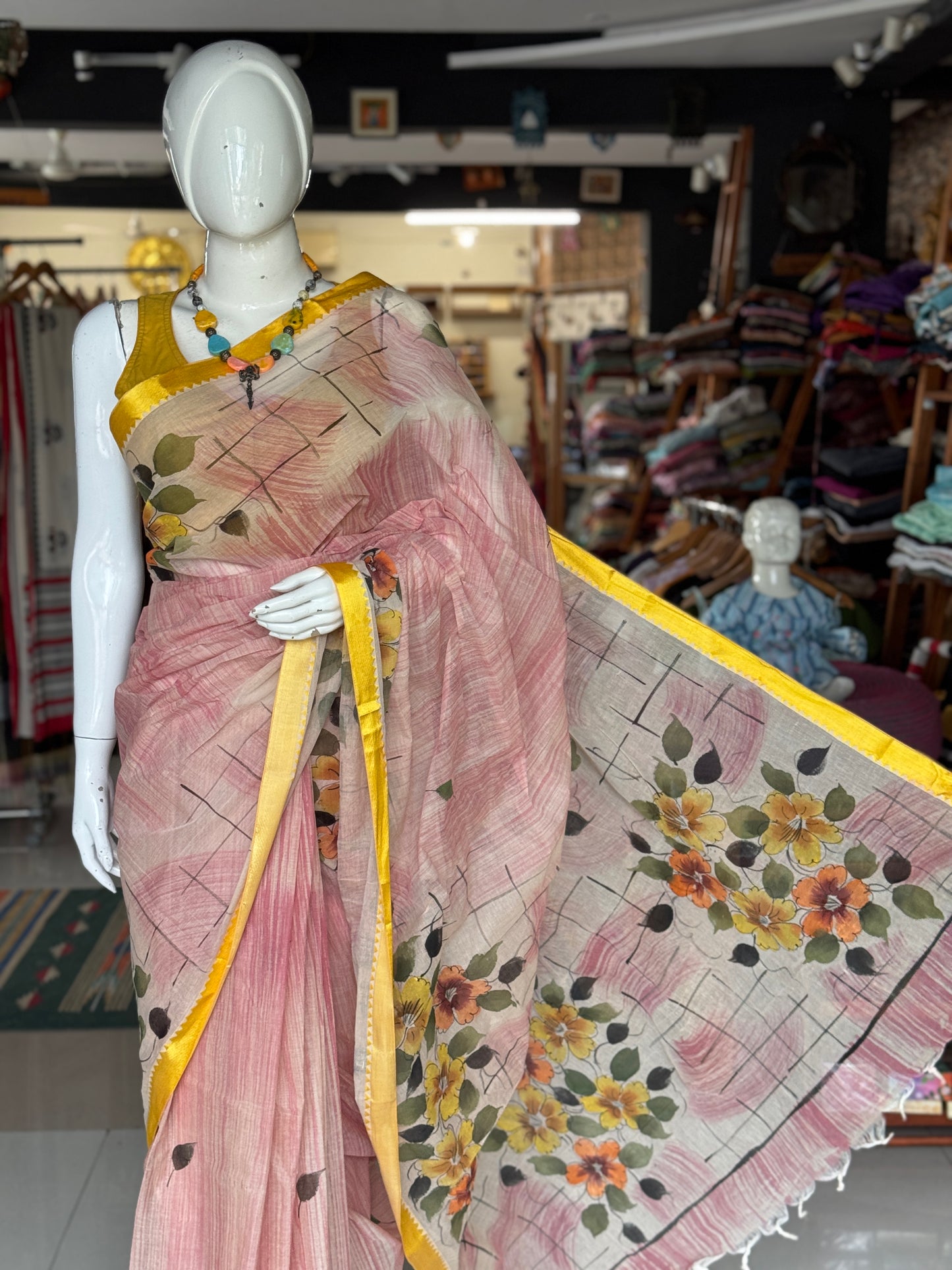 Hand painted floral Bengal cotton saree - colors and designs available
