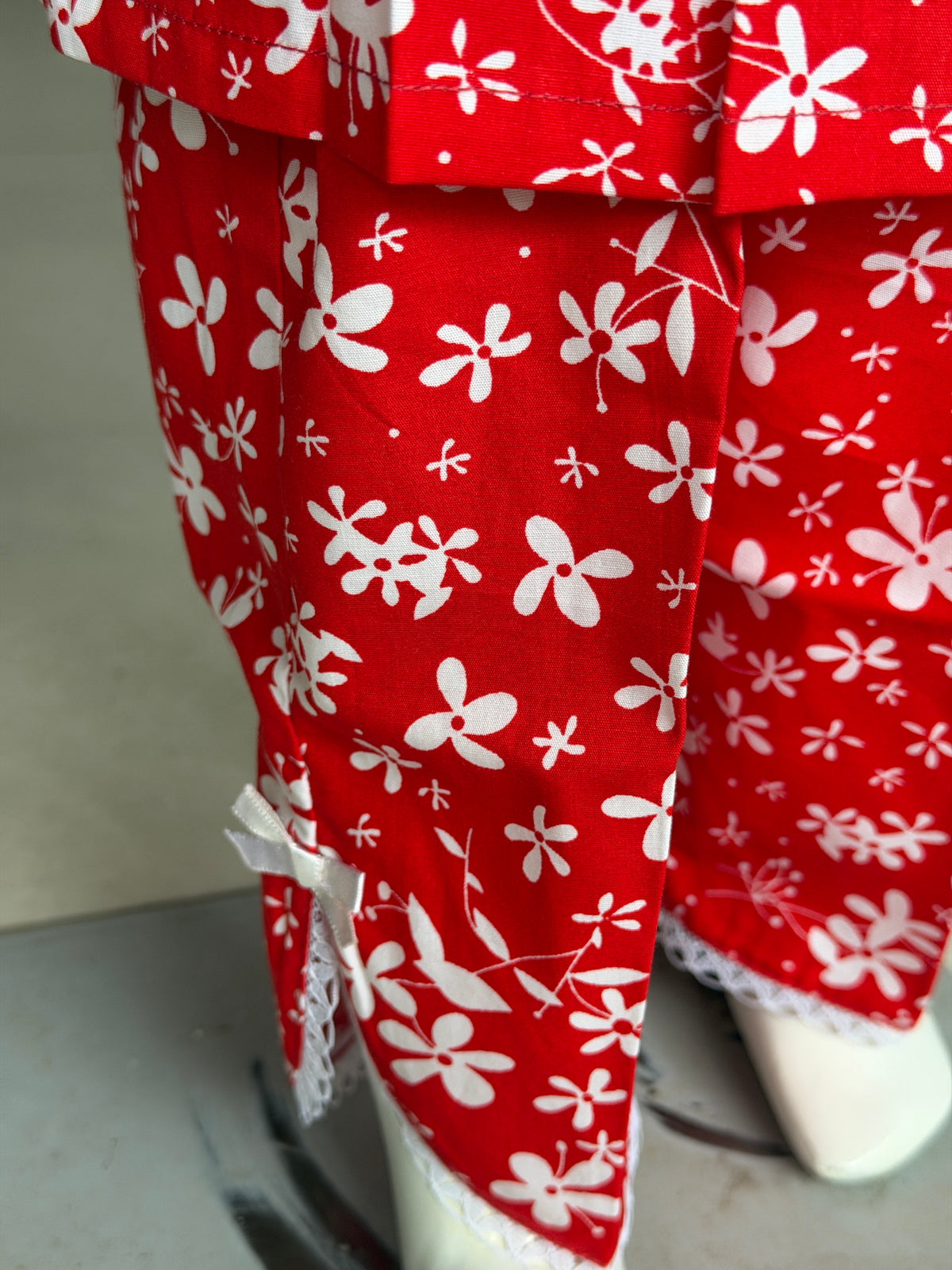 Red floral print cotton lounge wear / night suit set - 2 piece shirt n pants set with pintucks and lace detailing