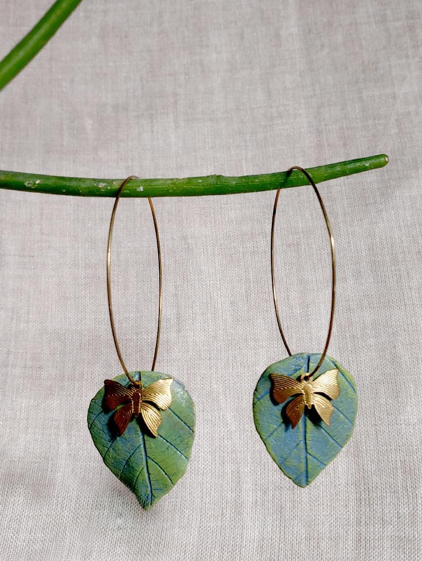 Leaves design handcrafted papier mache unique light weight earrings