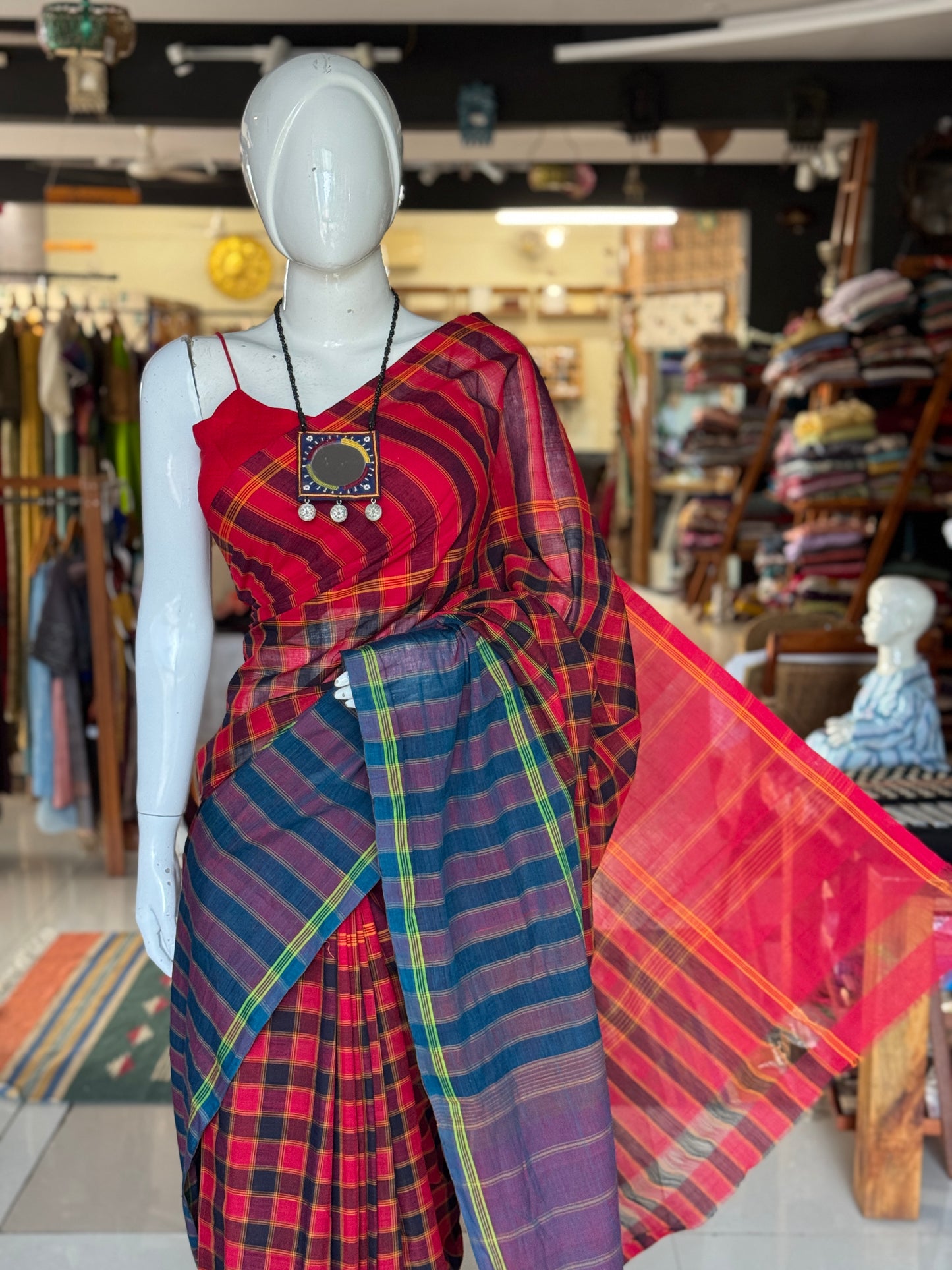Red checks special Chettinad cotton handloom saree