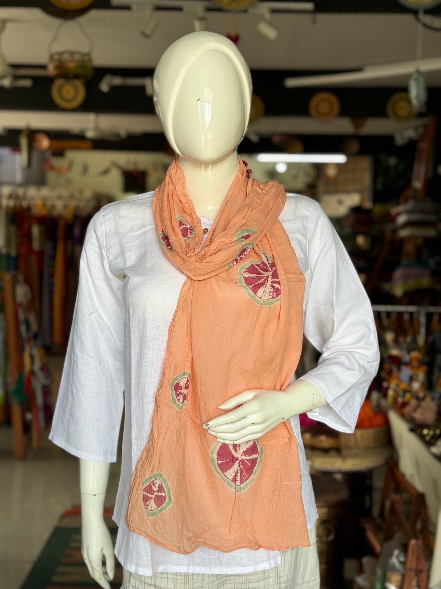 Peach batik bandini hand crafted cotton stole