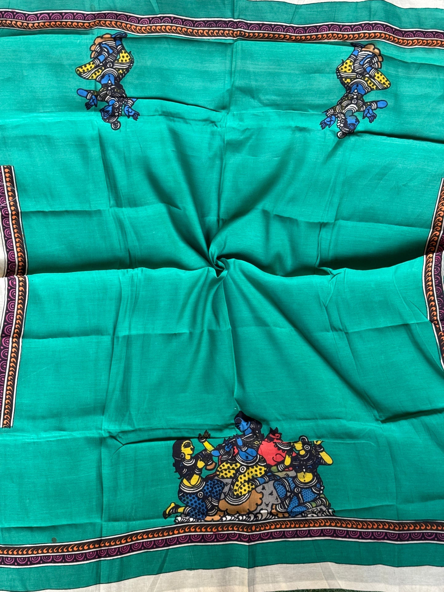 Silk Pen Kalamkari handpainted unstitched blouse piece with border - multiple designs n colors available