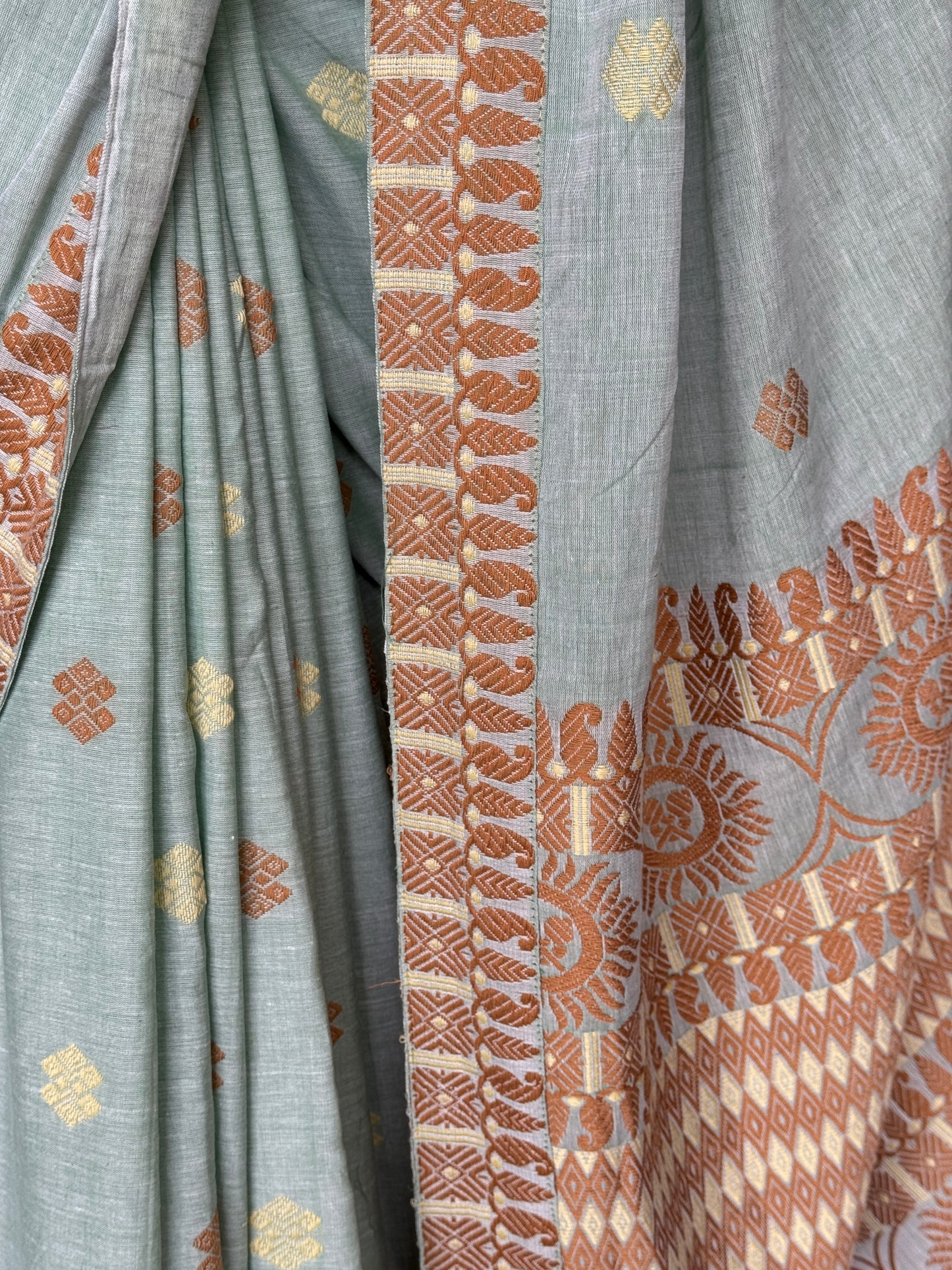 Pastel tone Assam handloom soft cotton saree