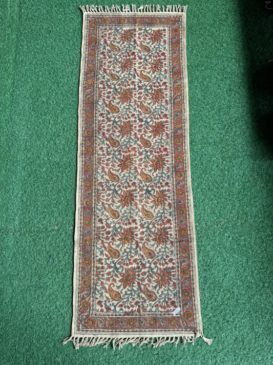 2 x 6 feet cotton Kalamkari hand block printed runner carpet / durrie